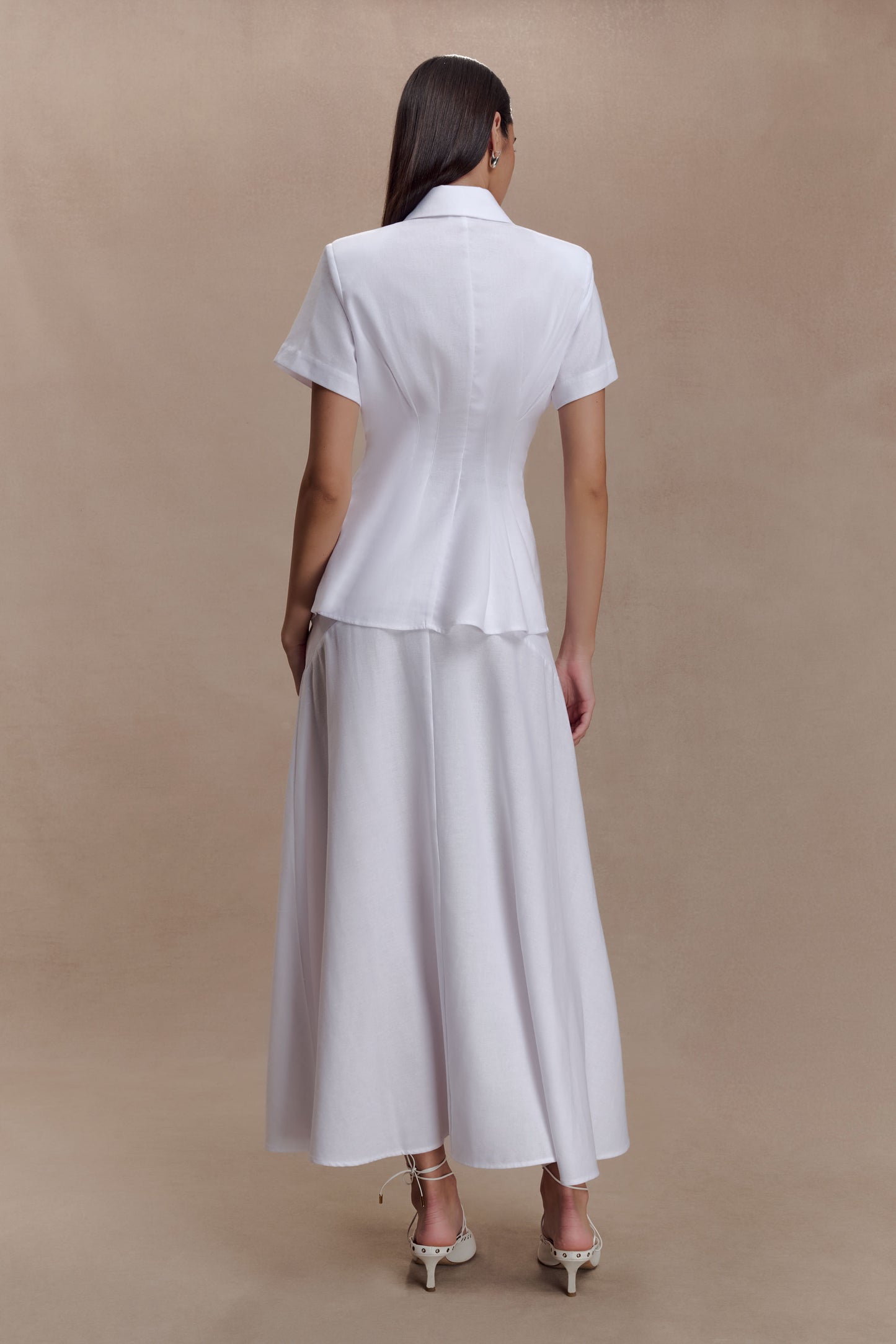 Selma Curved Waist Midi Skirt - White