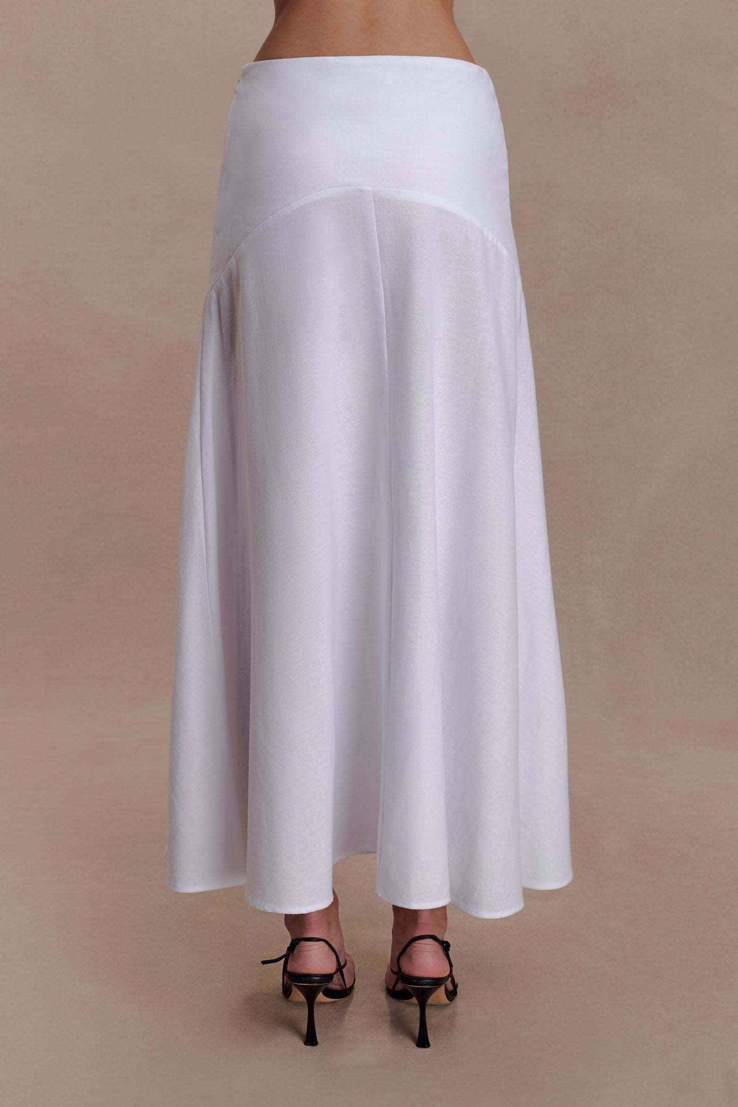 Selma Curved Waist Midi Skirt - White