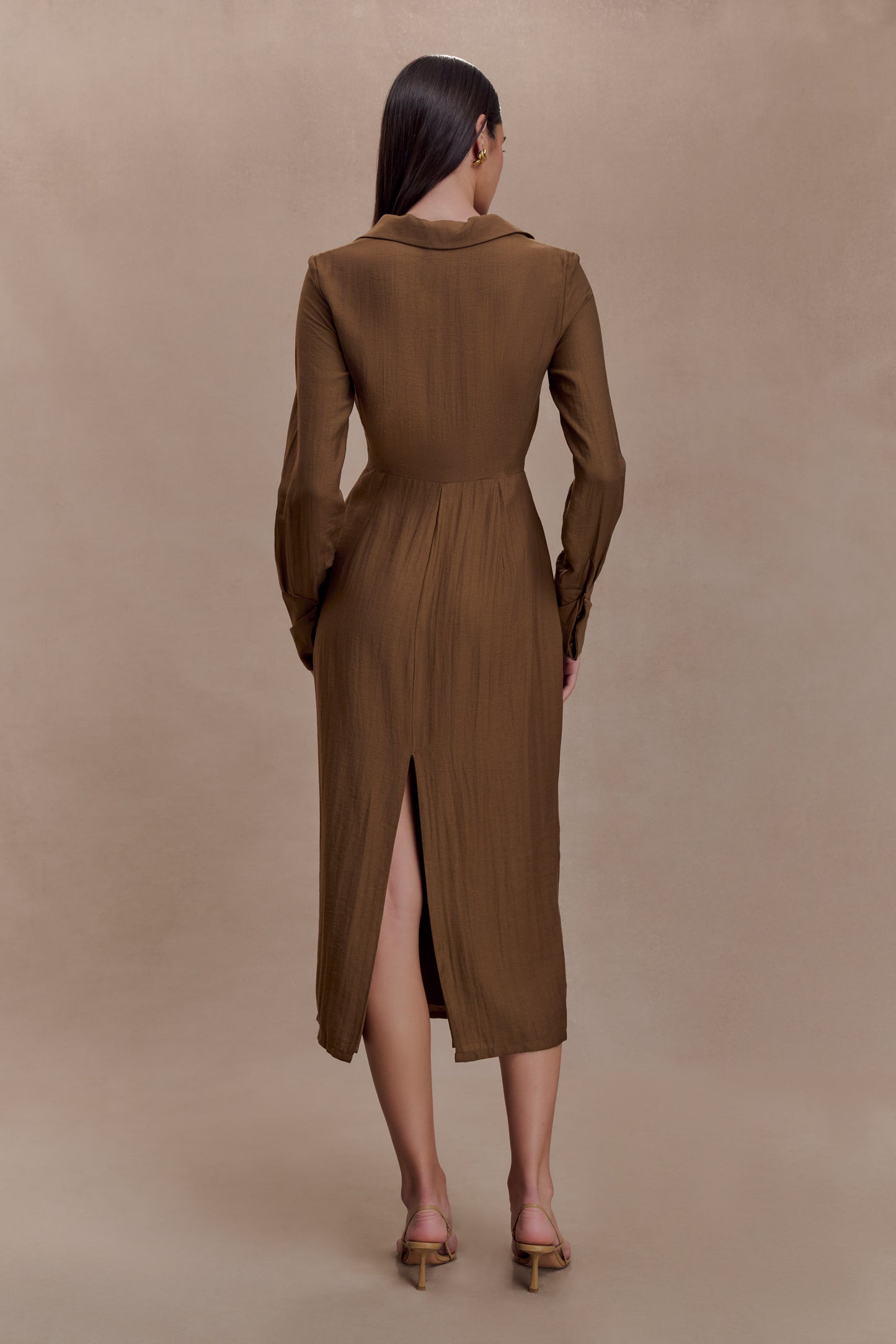 Cecilie Cut Out Shirt Midi Dress - Dark Chocolate