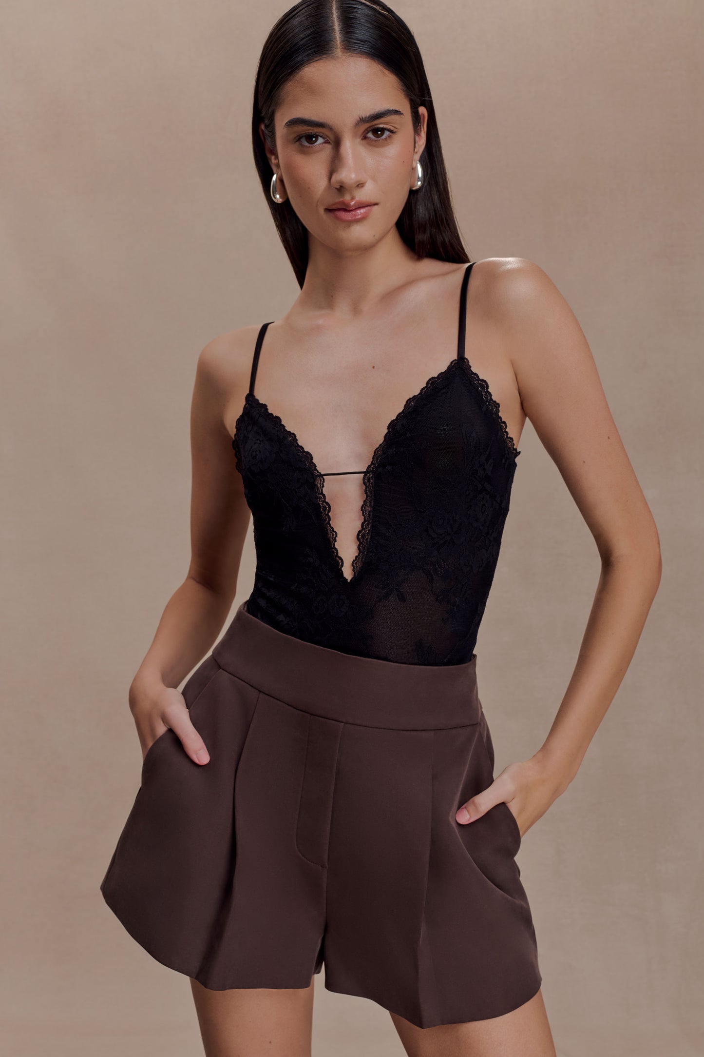 Jasper Plunge Lace Bodysuit - Black