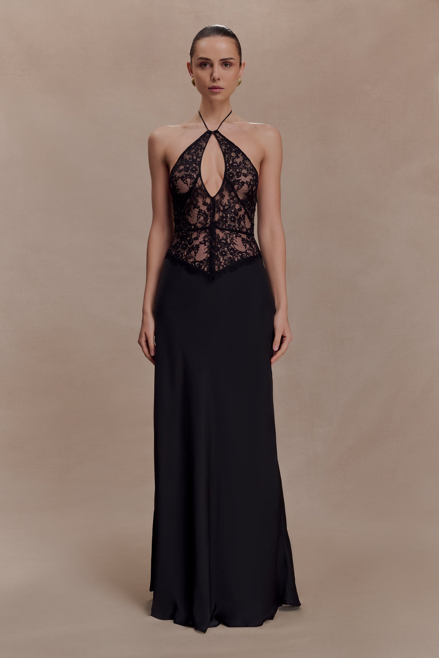 Sascha Lace And Satin Halter Maxi Dress - Black