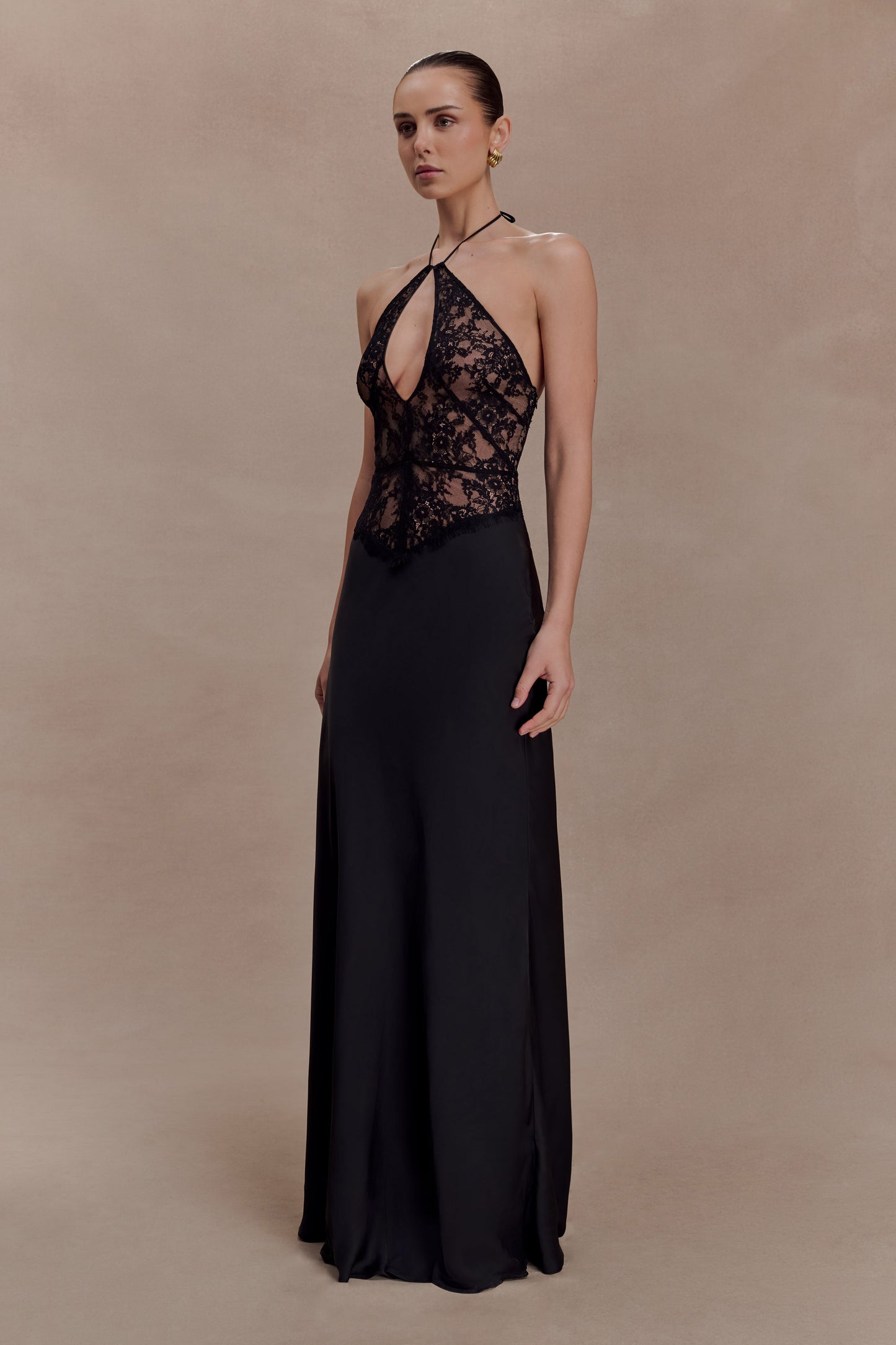 Sascha Lace And Satin Halter Maxi Dress - Black