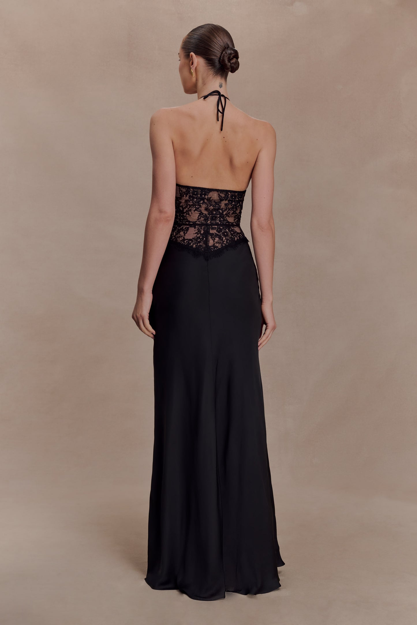 Sascha Lace And Satin Halter Maxi Dress - Black