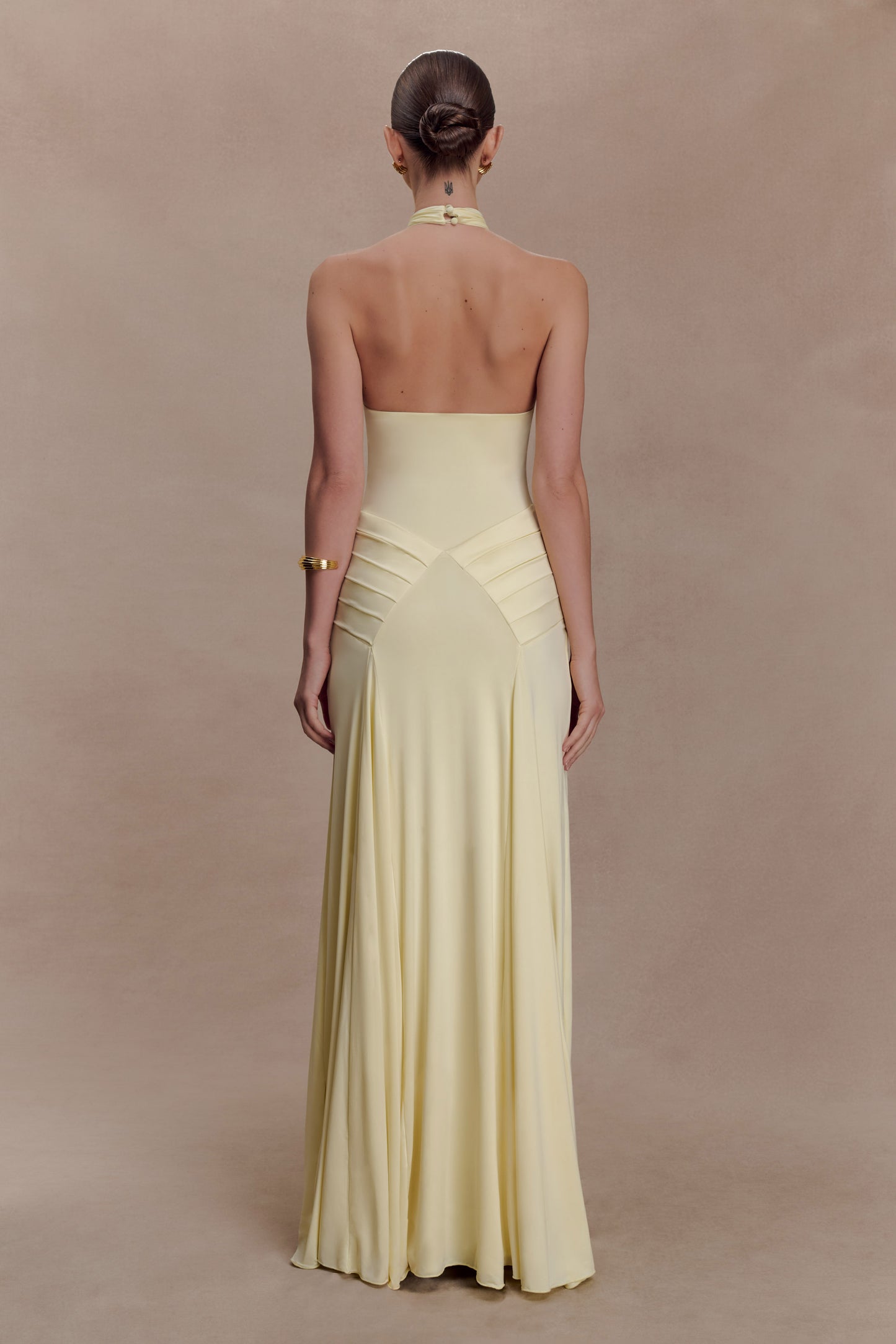 Indira Gathered Slinky Halter Maxi Dress - Lemon