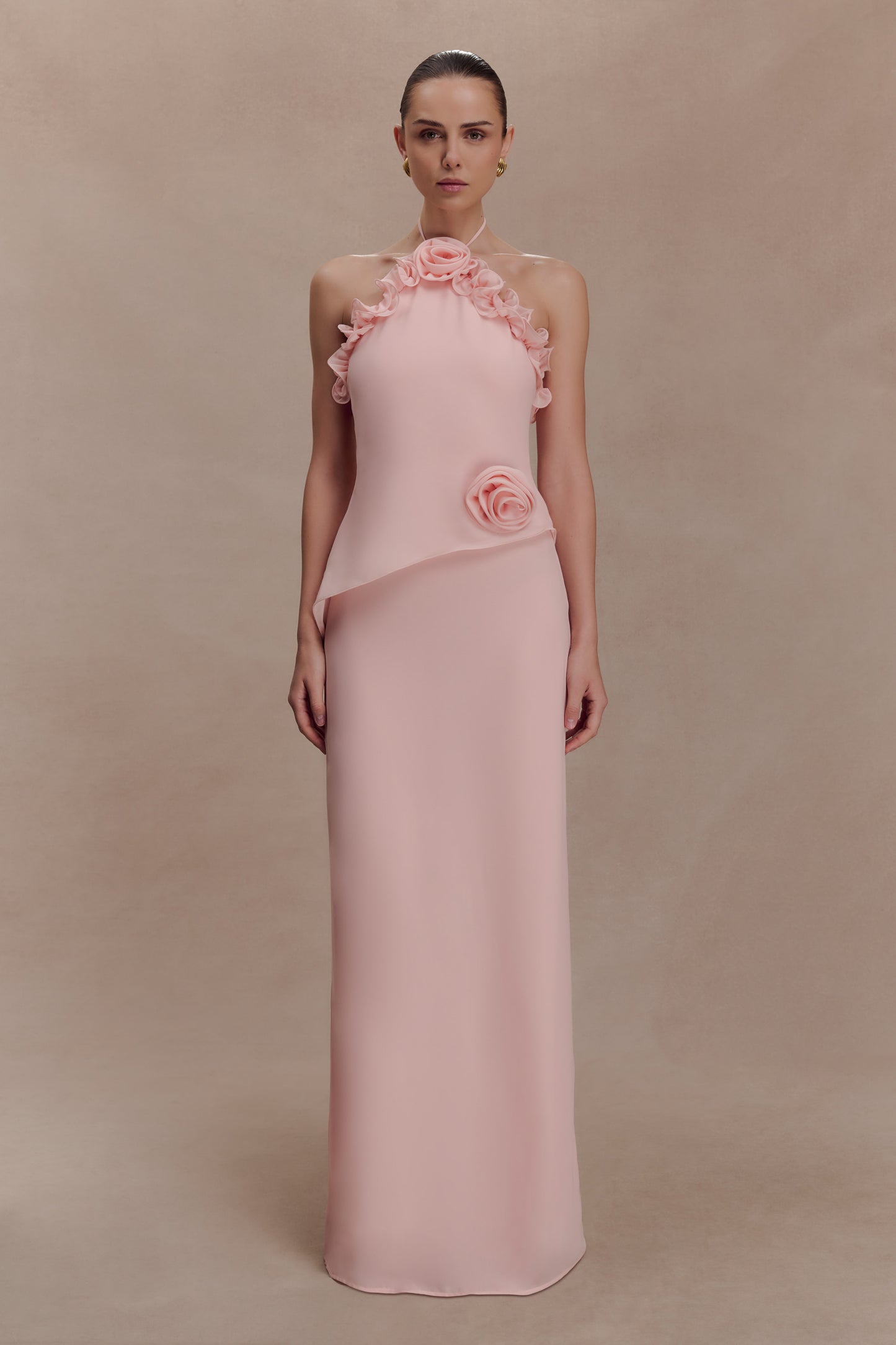 Melissa Chiffon Flower Maxi Dress - Baby Pink