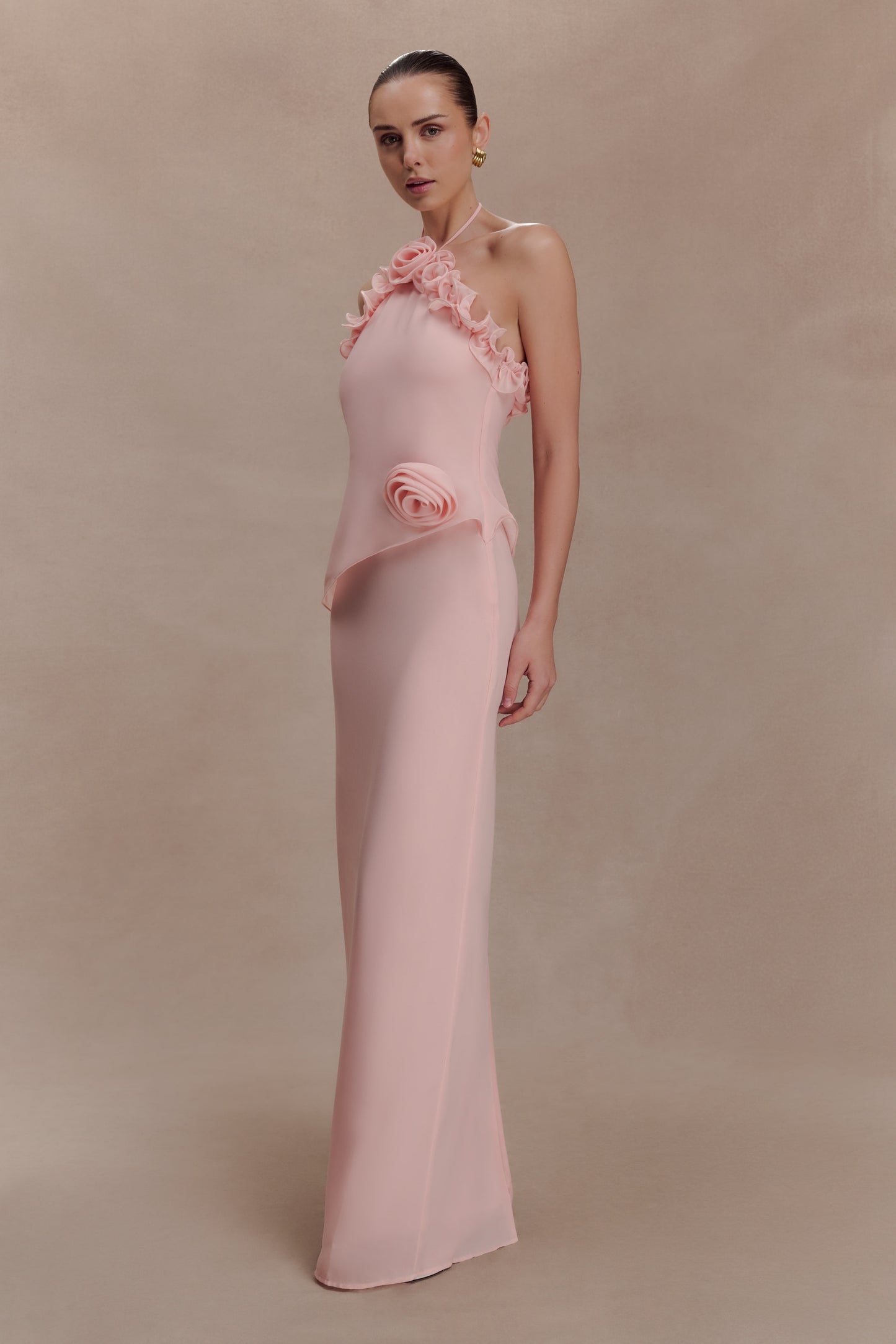 Melissa Chiffon Flower Maxi Dress - Baby Pink