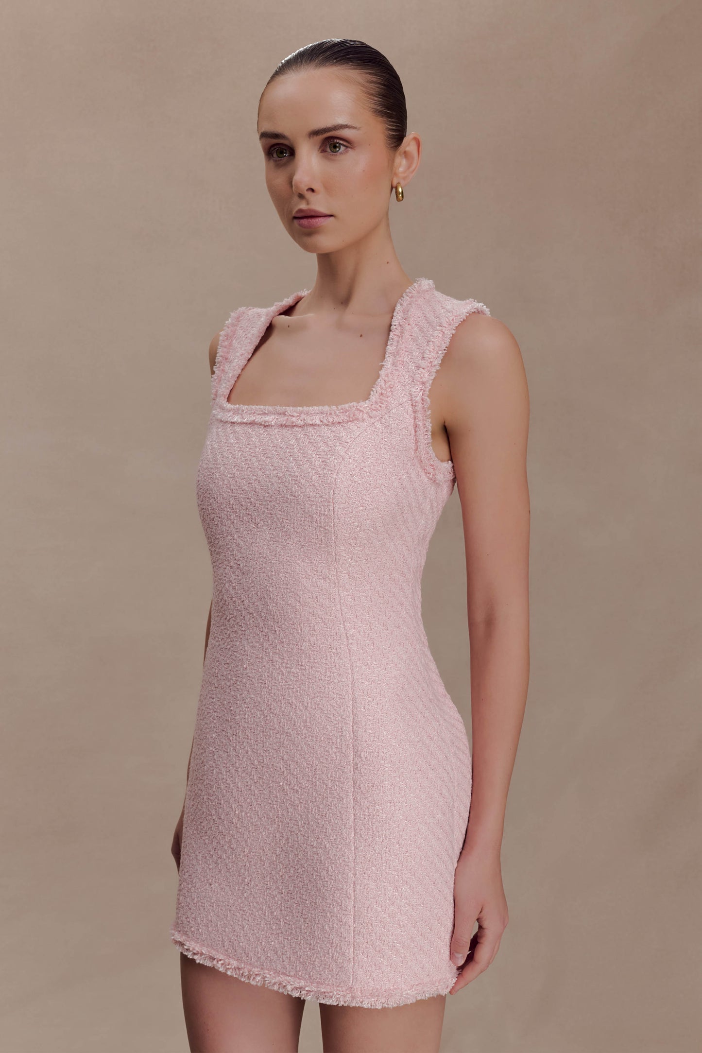 Lea Tweed Sleeveless Mini Dress - Baby Pink