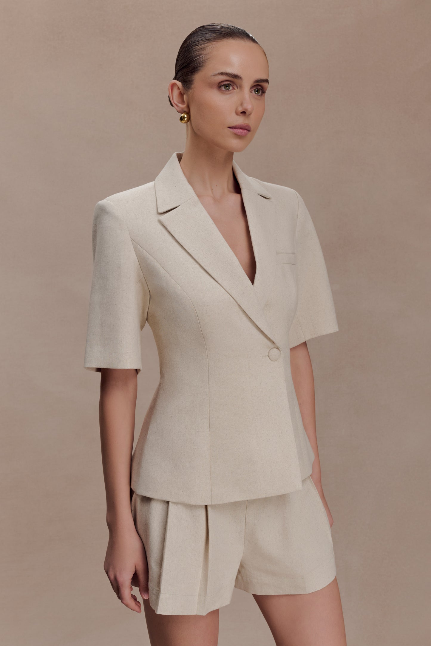 Martine Short Sleeve Linen Top - Natural