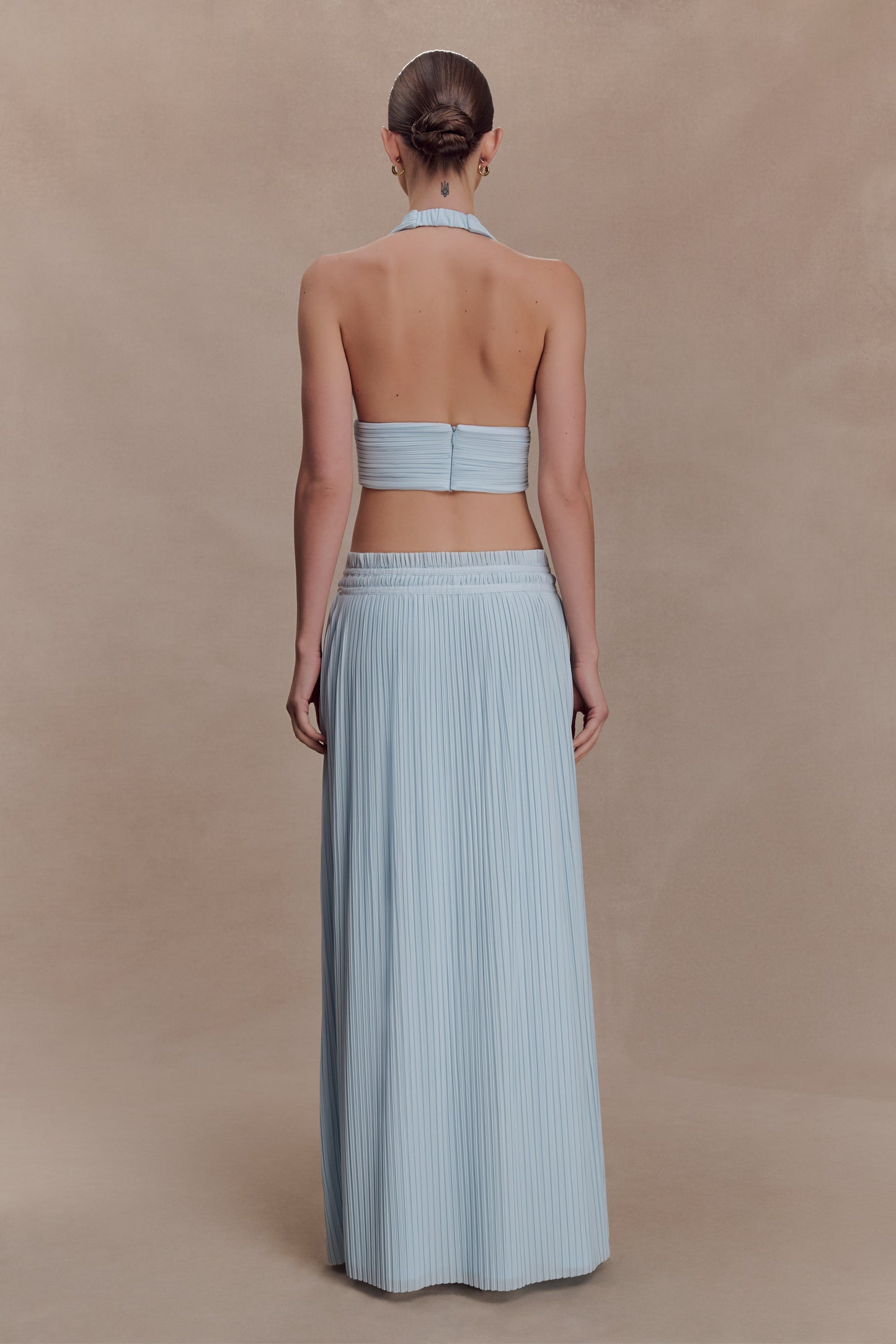 Amaris Sleeveless Plisse Halter Top - Pale Blue
