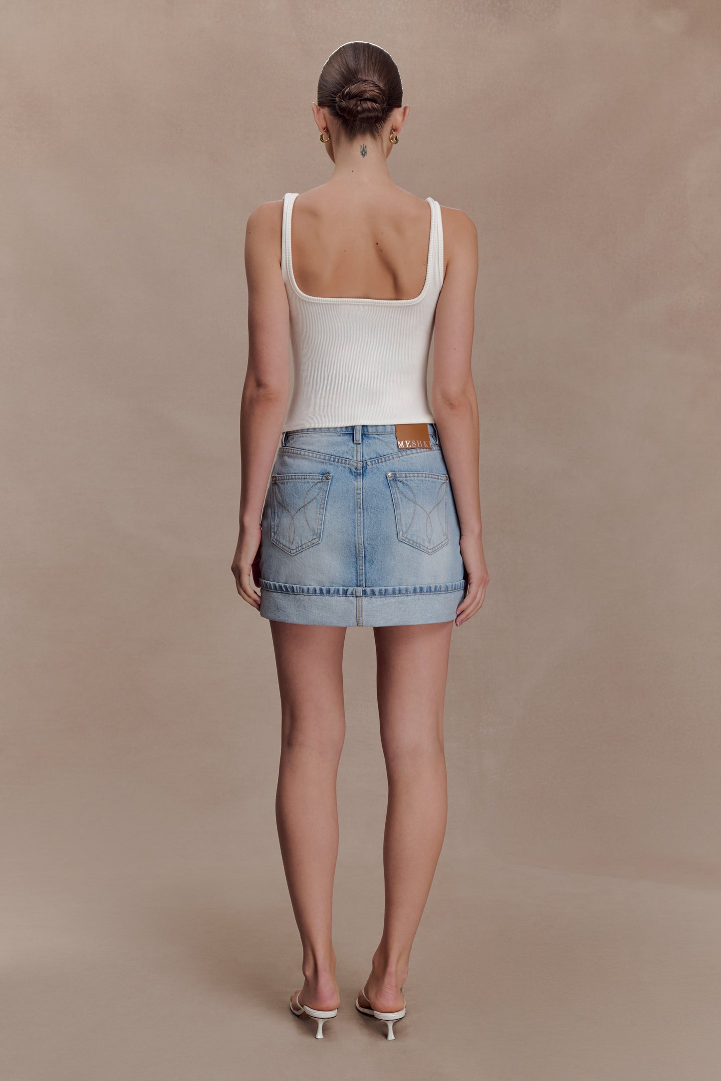 Lakoda Cuffed Denim Mini Skirt - Washed Light Blue