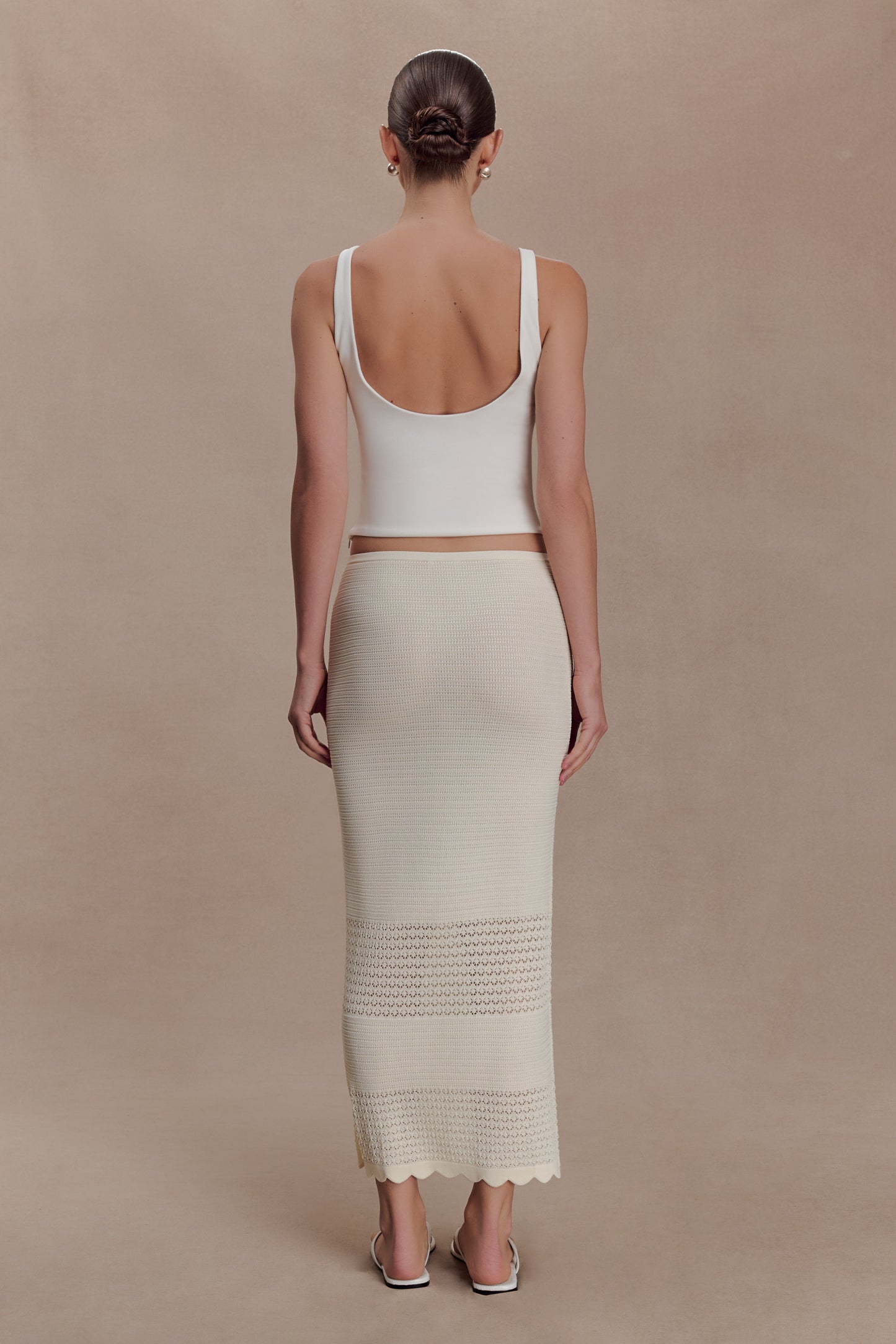 Madeline Scallop Knit Midi Skirt - Ivory