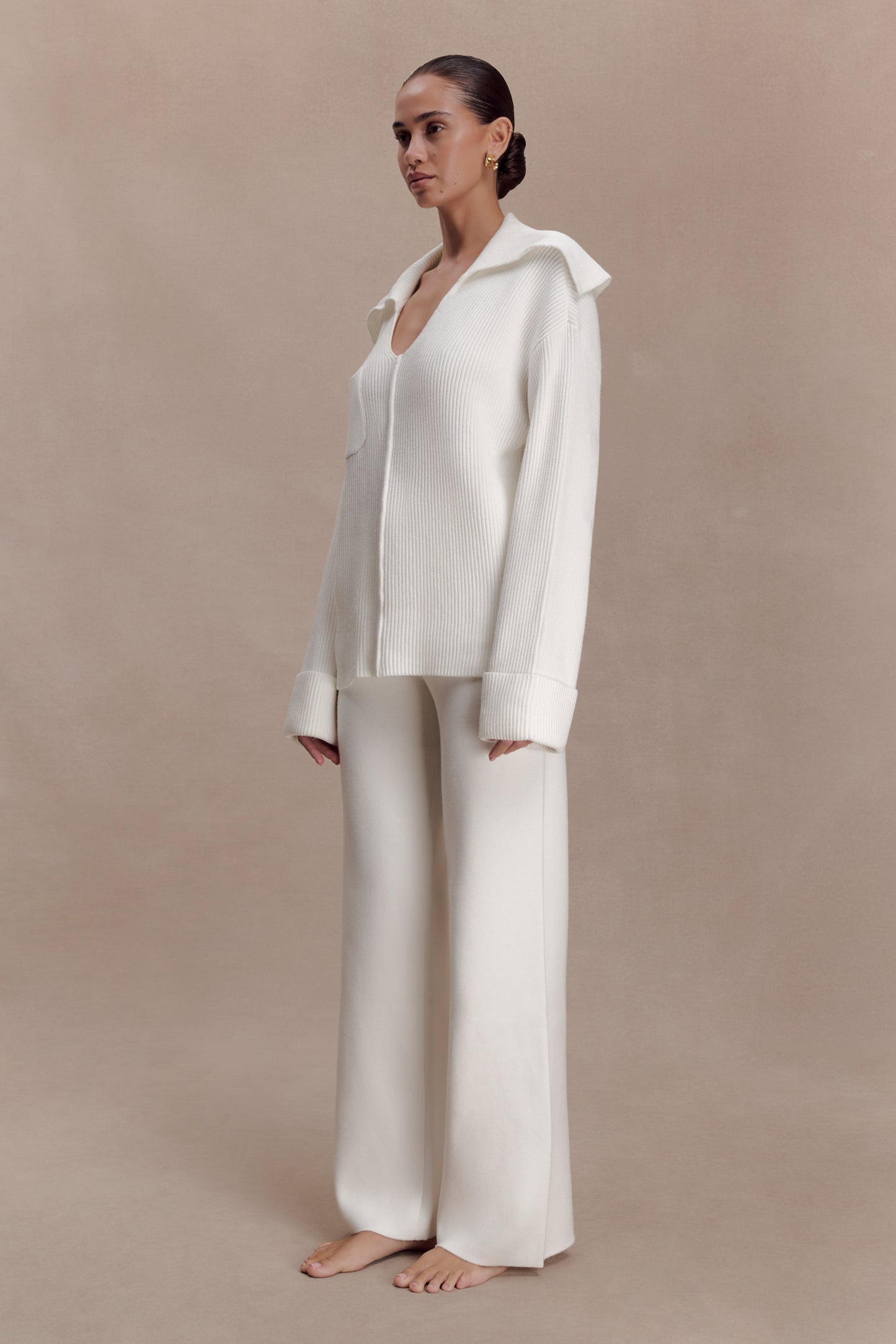 Bianka V Neck Knit Jumper - Off White