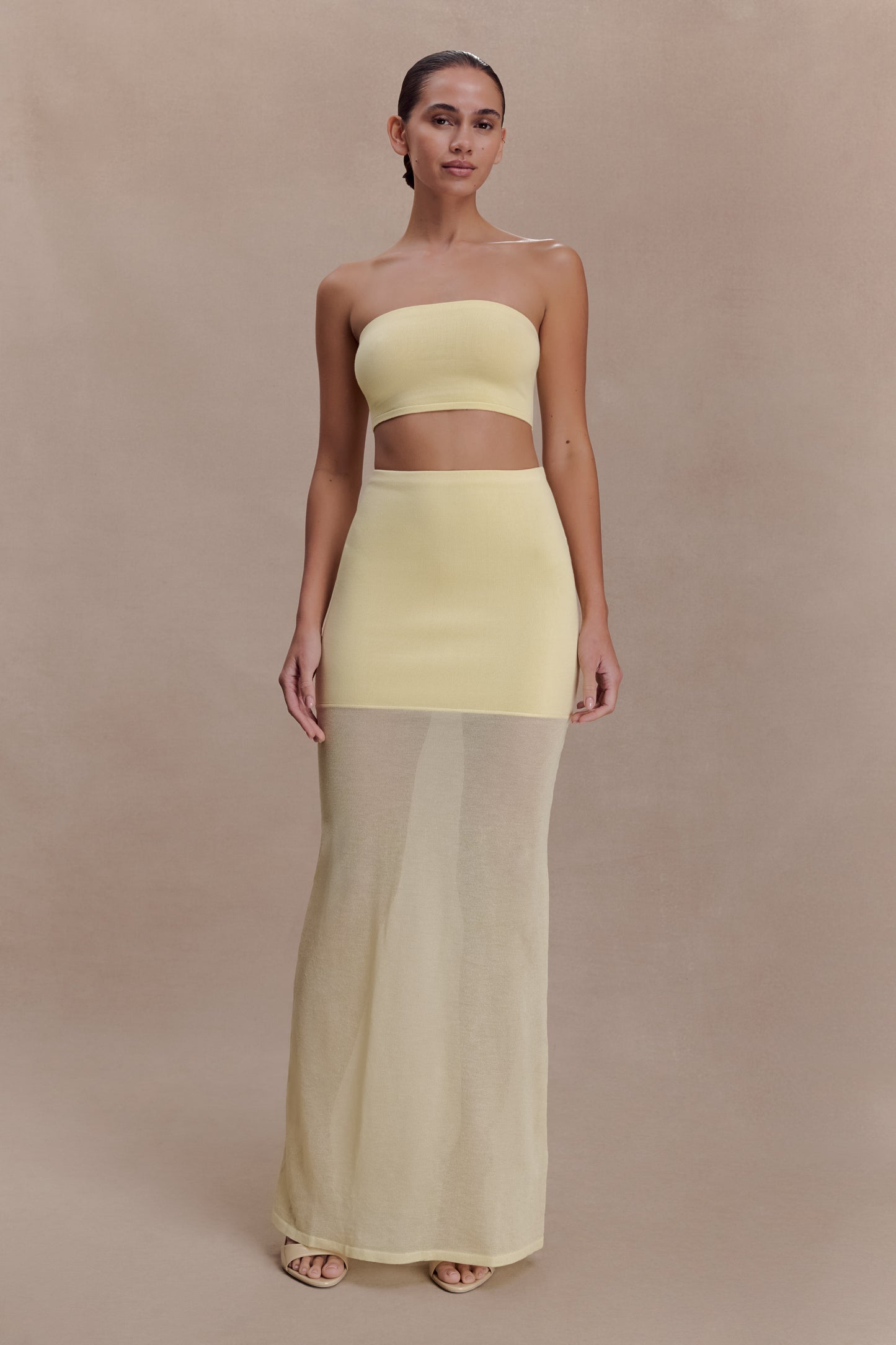 Tanyel Sheer And Bandage Knit Maxi Skirt - Lemon