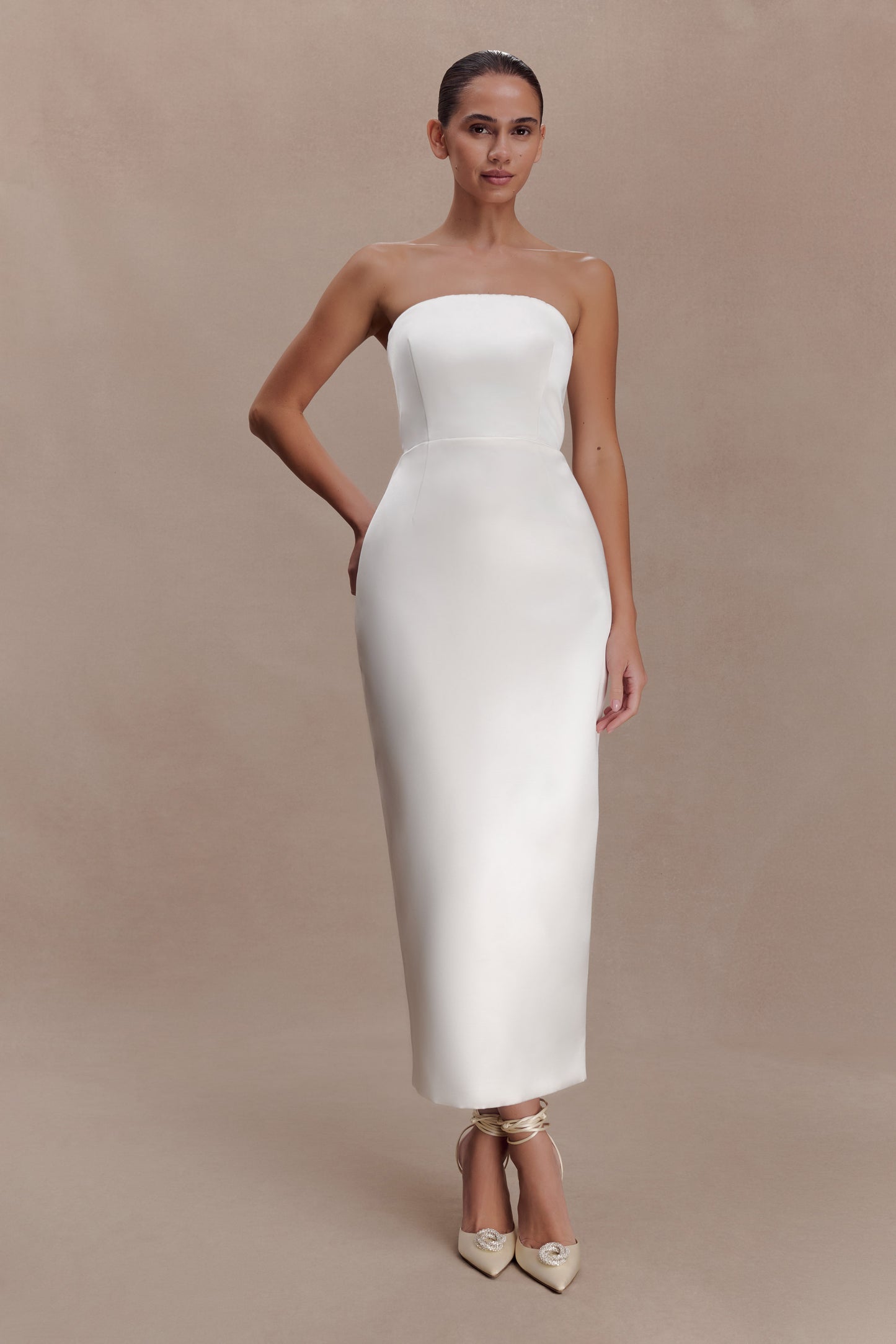 Ophelia Peplum Satin Maxi Dress - Ivory
