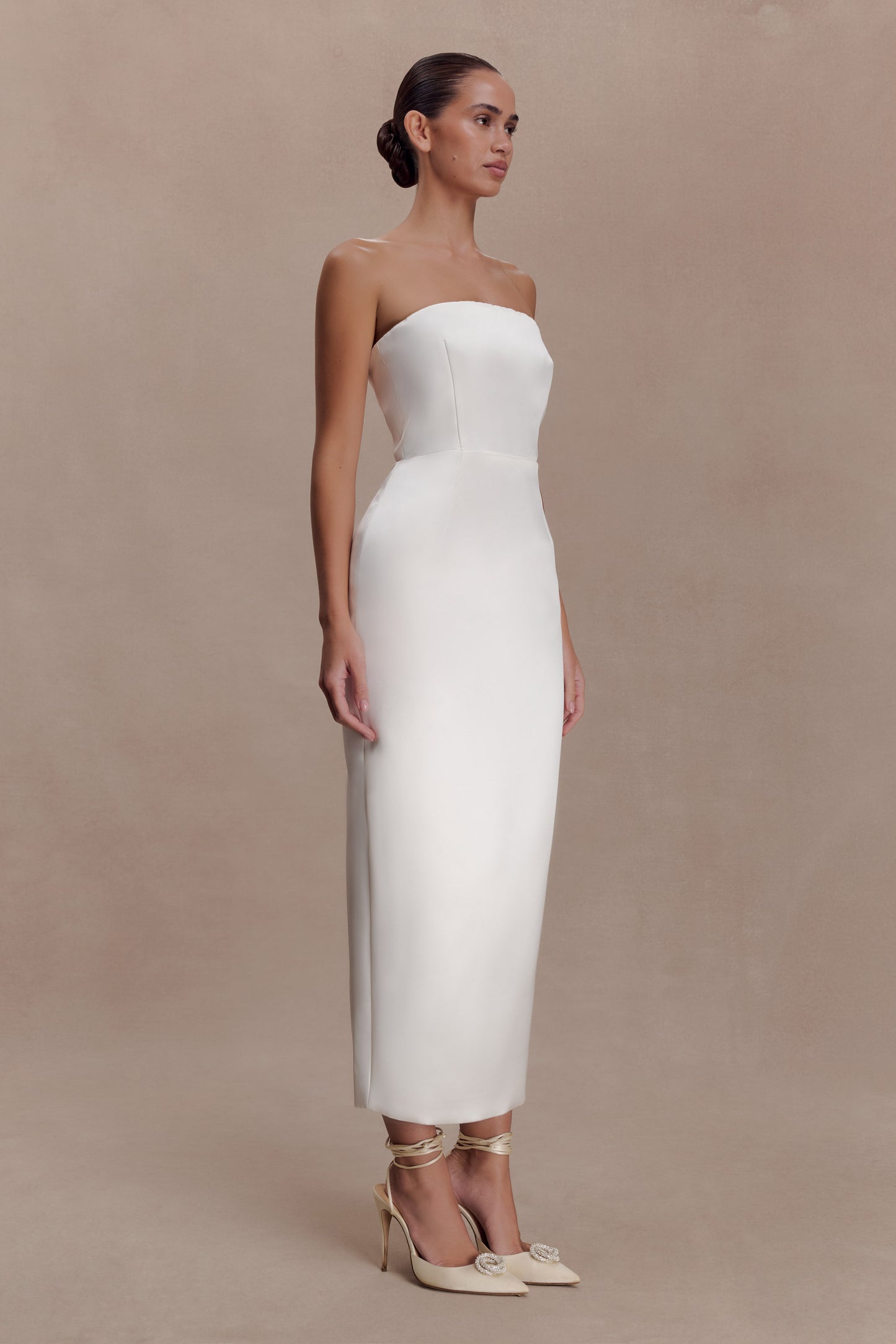 Ophelia Peplum Satin Maxi Dress - Ivory