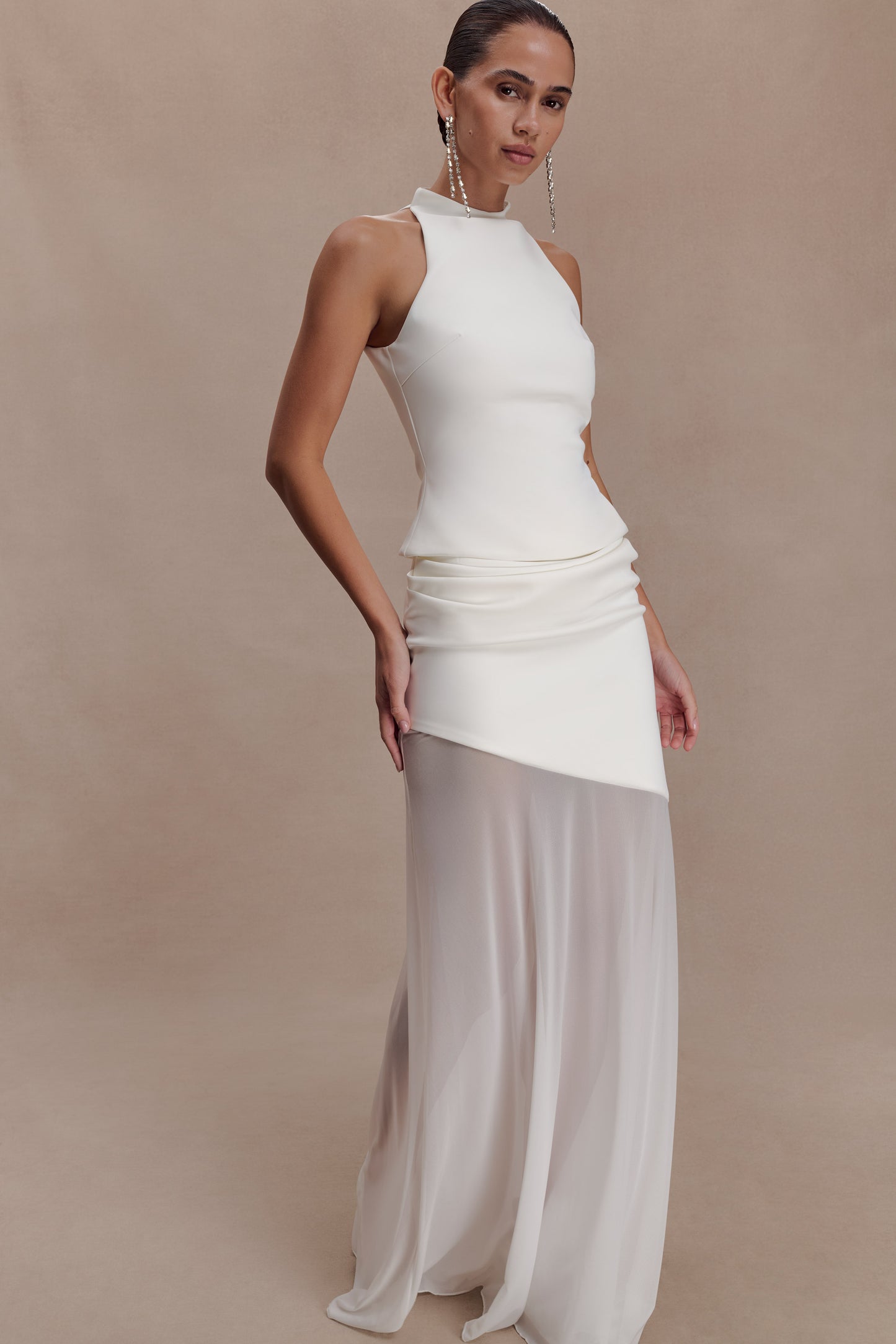 Portia Scuba And Mesh Maxi Skirt - White