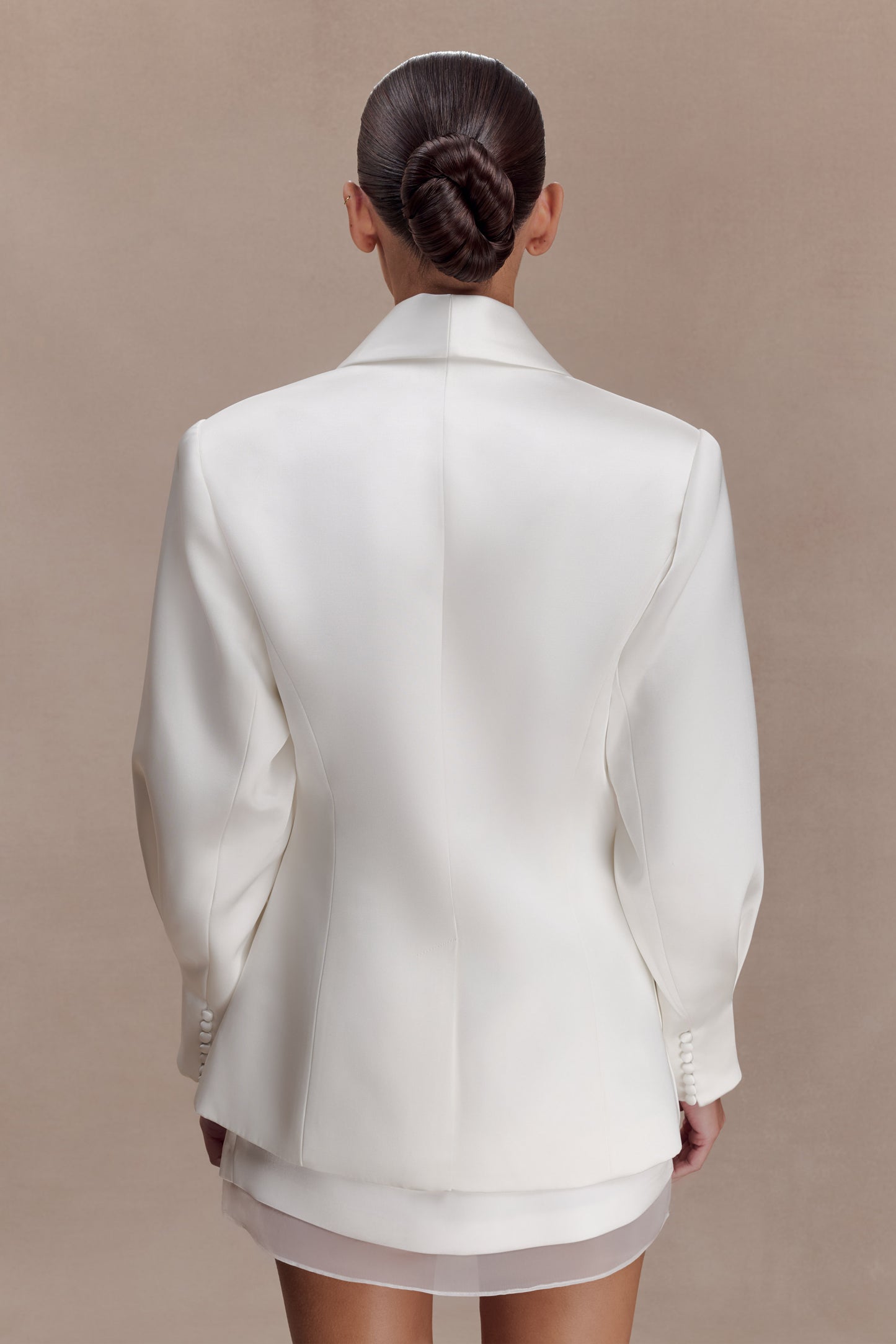 Kylie Oversized Satin Blazer - Ivory