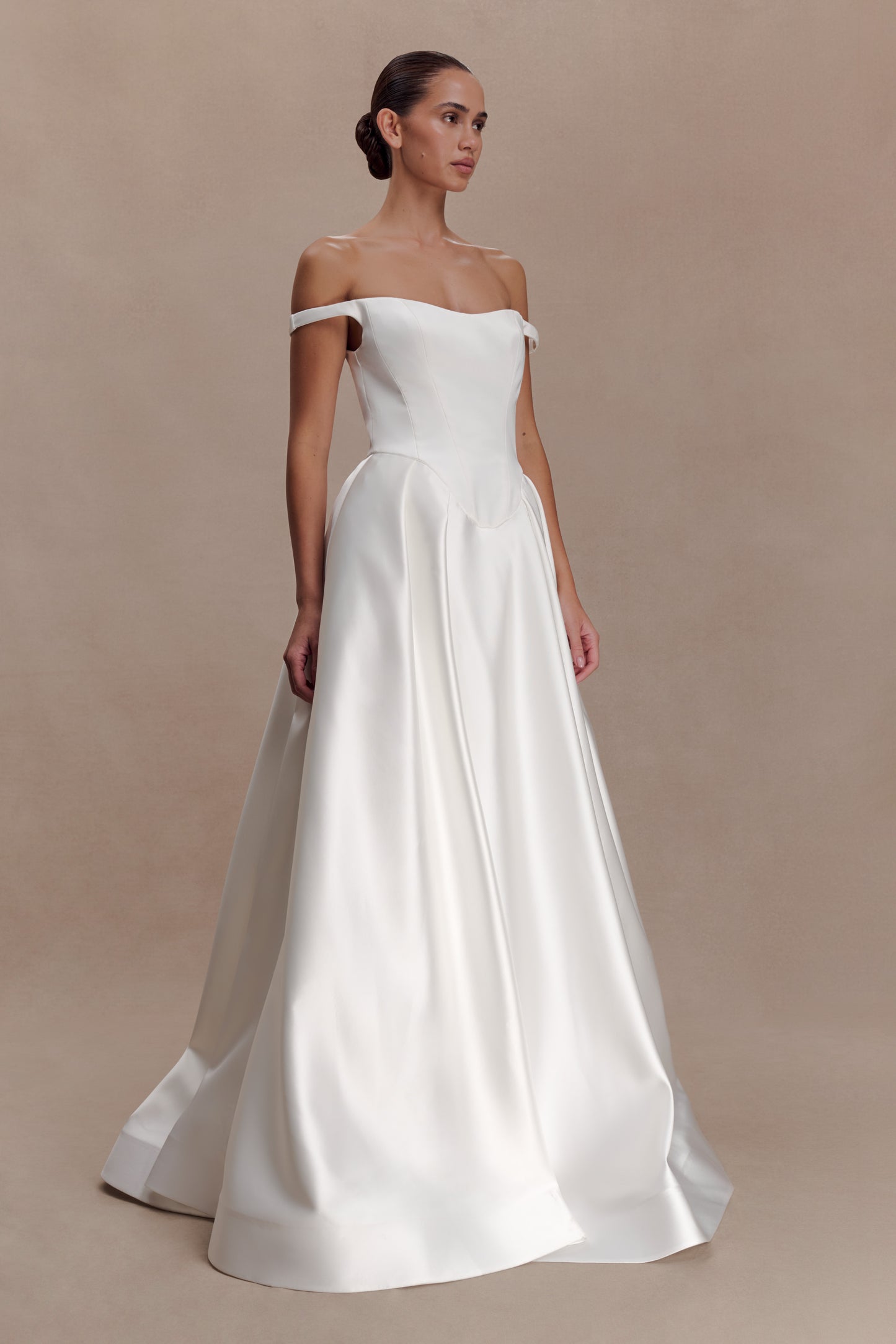 Willow Off Shoulder Satin Maxi Gown - White