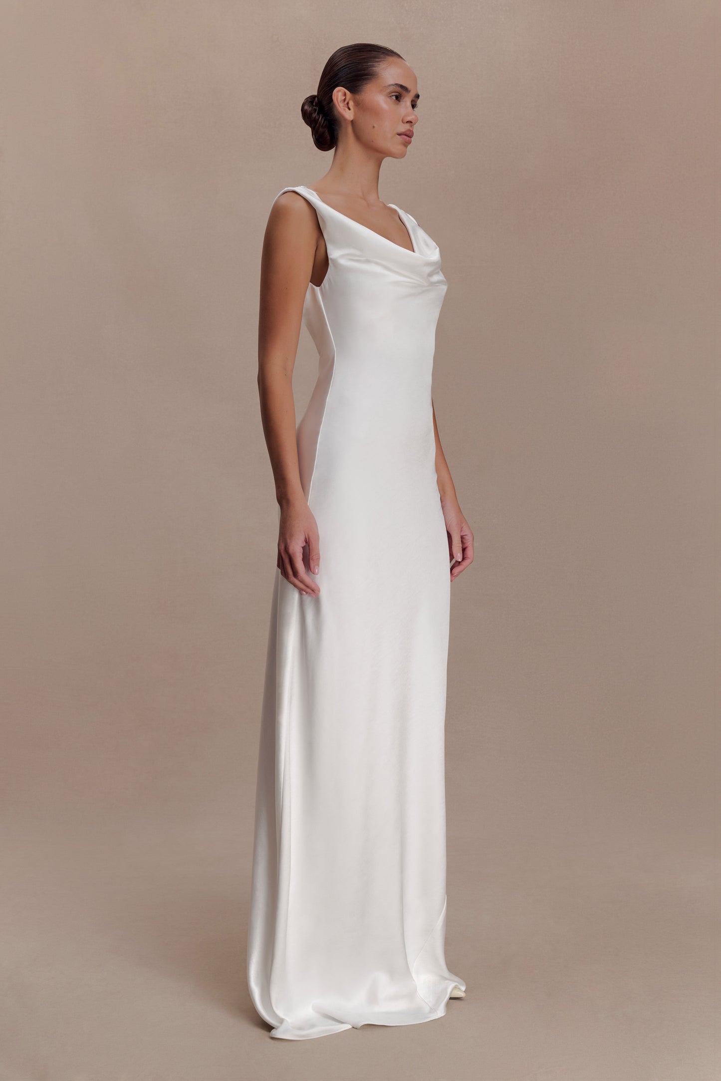 Ashley Cowl Neck Lace And Satin Maxi Dress - Ivory