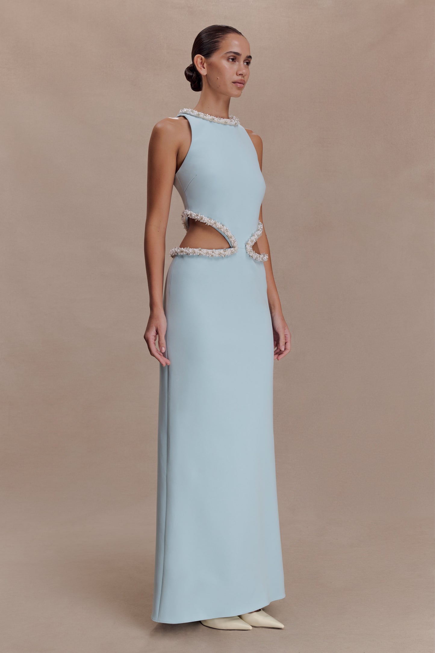 Nicole Embellished Cut Out Maxi Dress - Pale Blue