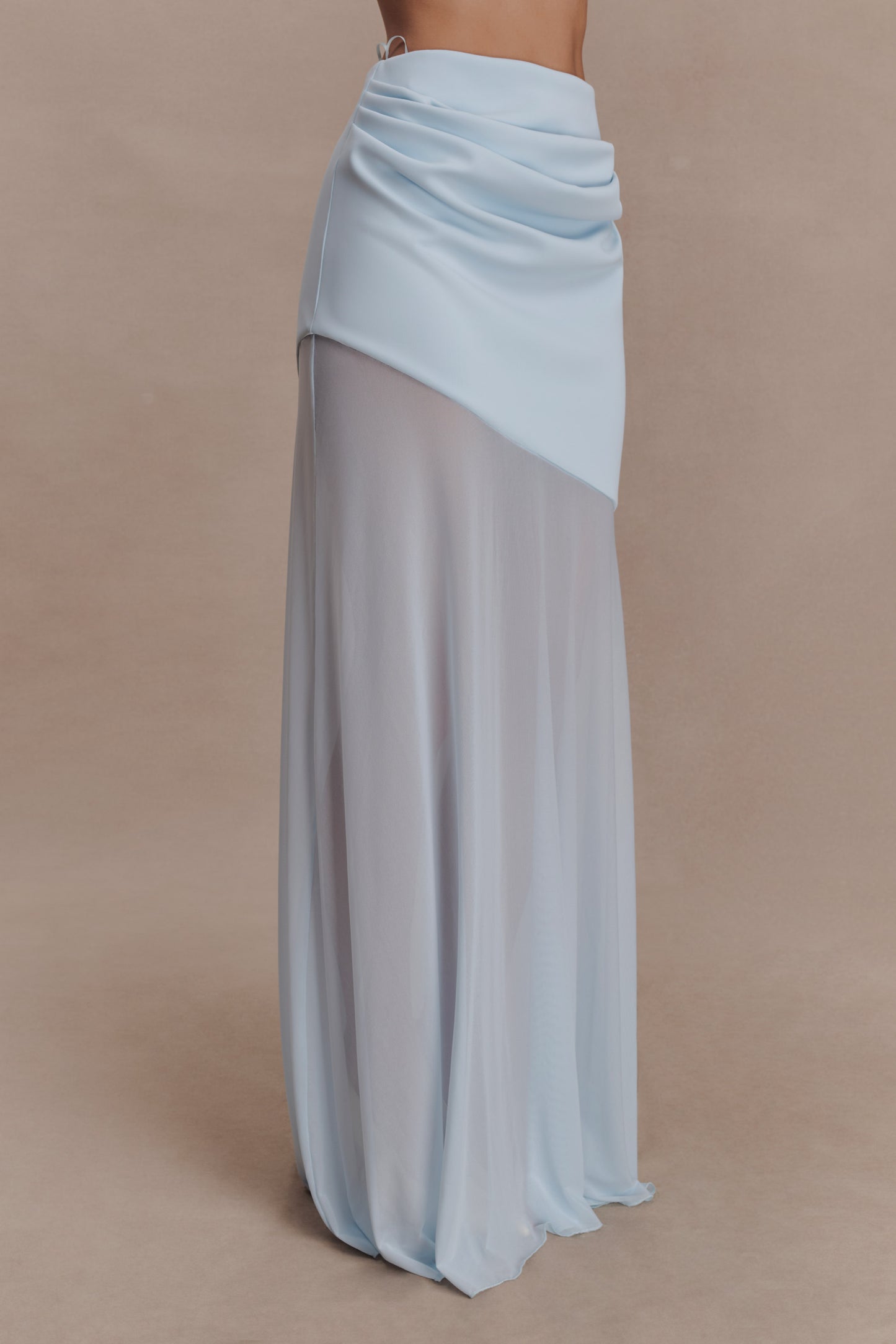 Portia Scuba And Mesh Maxi Skirt - Pale Blue
