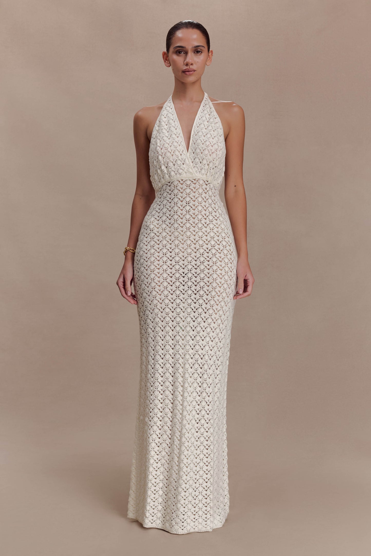 Deeliah Halterneck Crochet Maxi Dress - Ivory