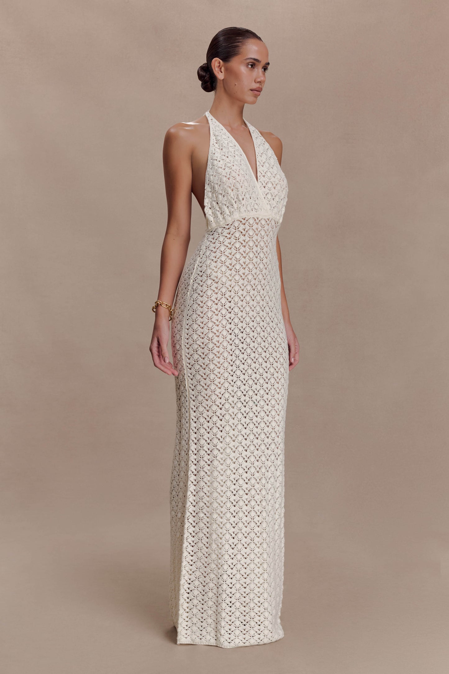 Deeliah Halterneck Crochet Maxi Dress - Ivory