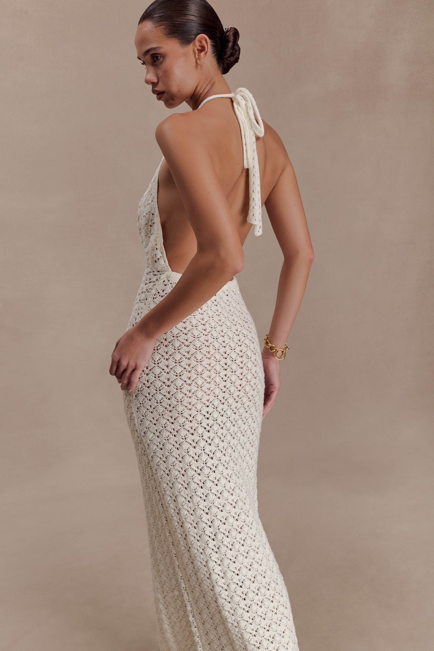 Deeliah Halterneck Crochet Maxi Dress - Ivory