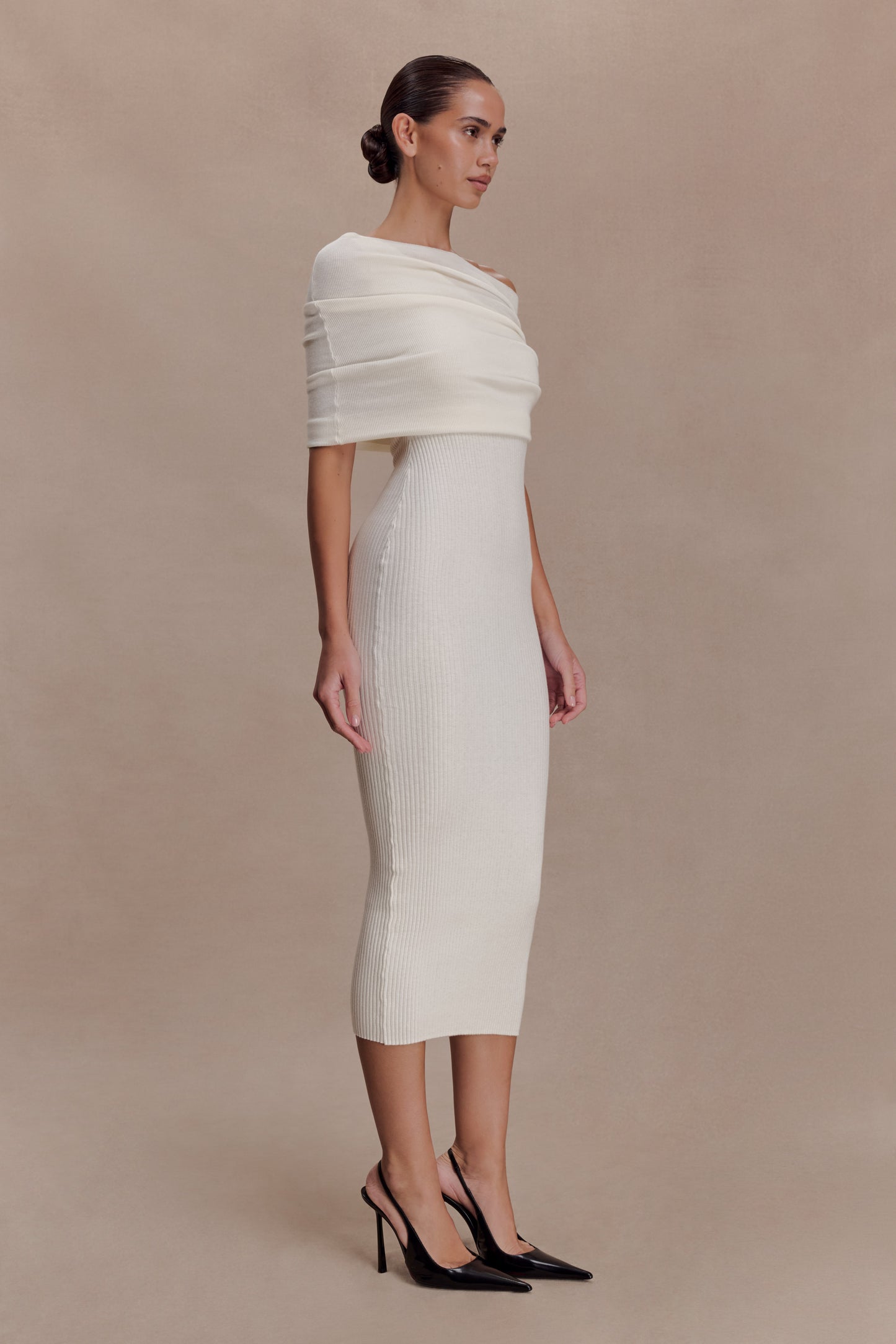 Zandie Cashmere Blend Knit Midi Dress - Ivory