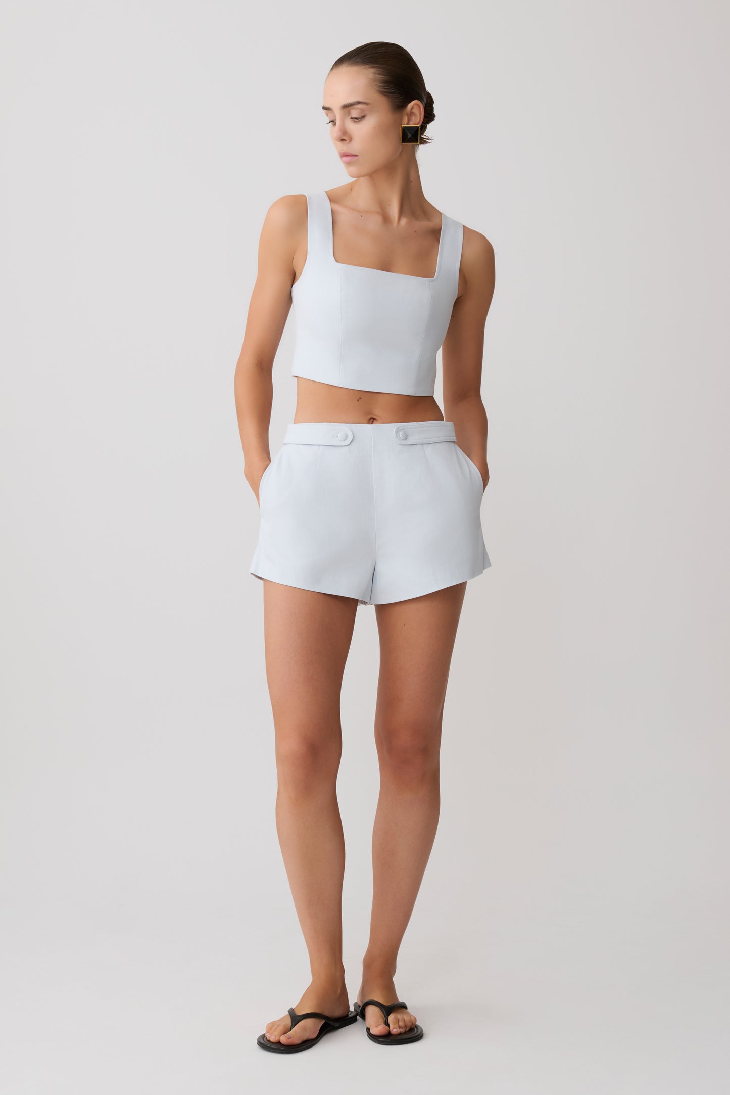 Josephine Cotton Shorts With Waistbands - Ice Blue