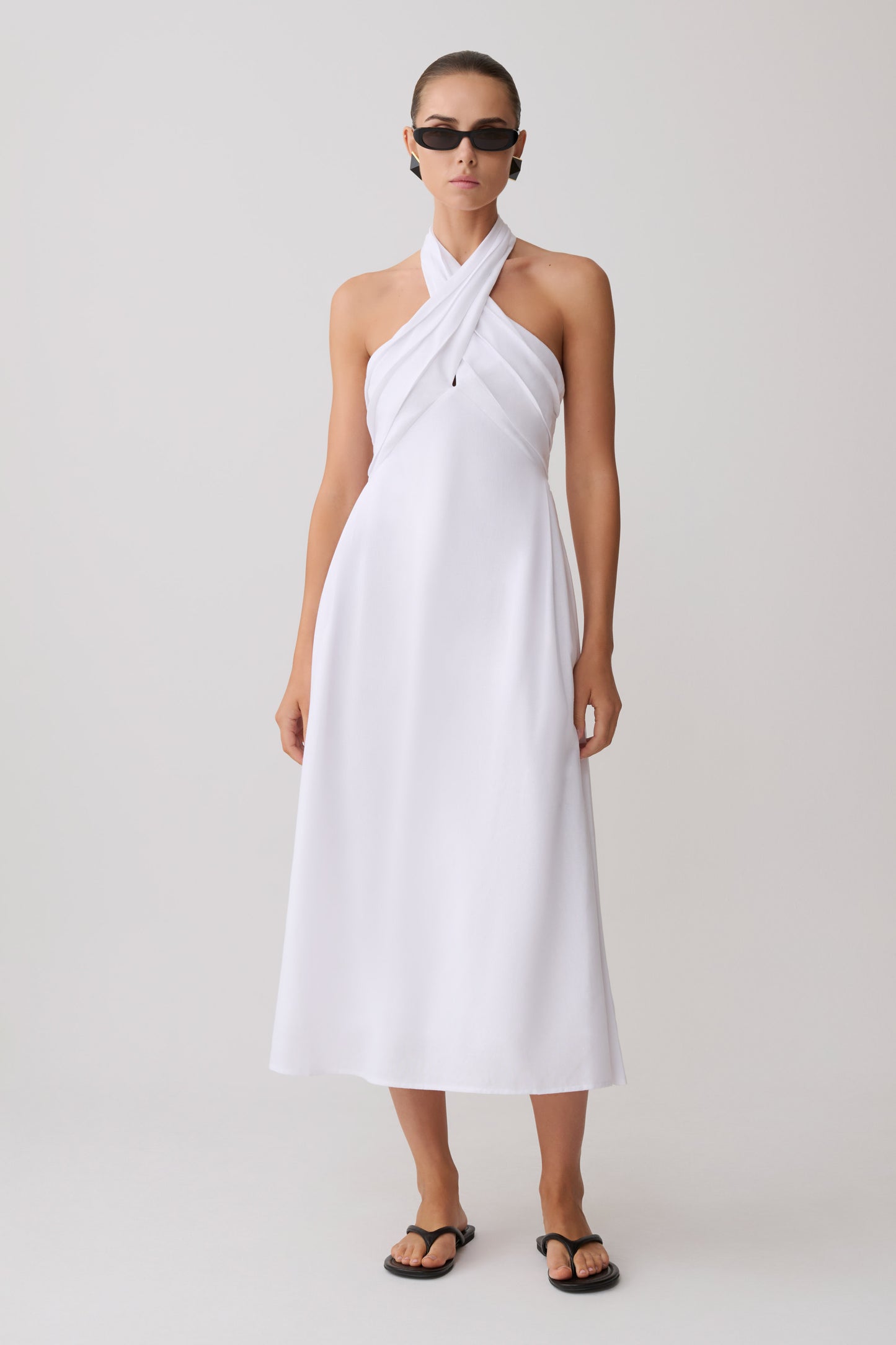 Rosie Linen Halter Midi Dress - White