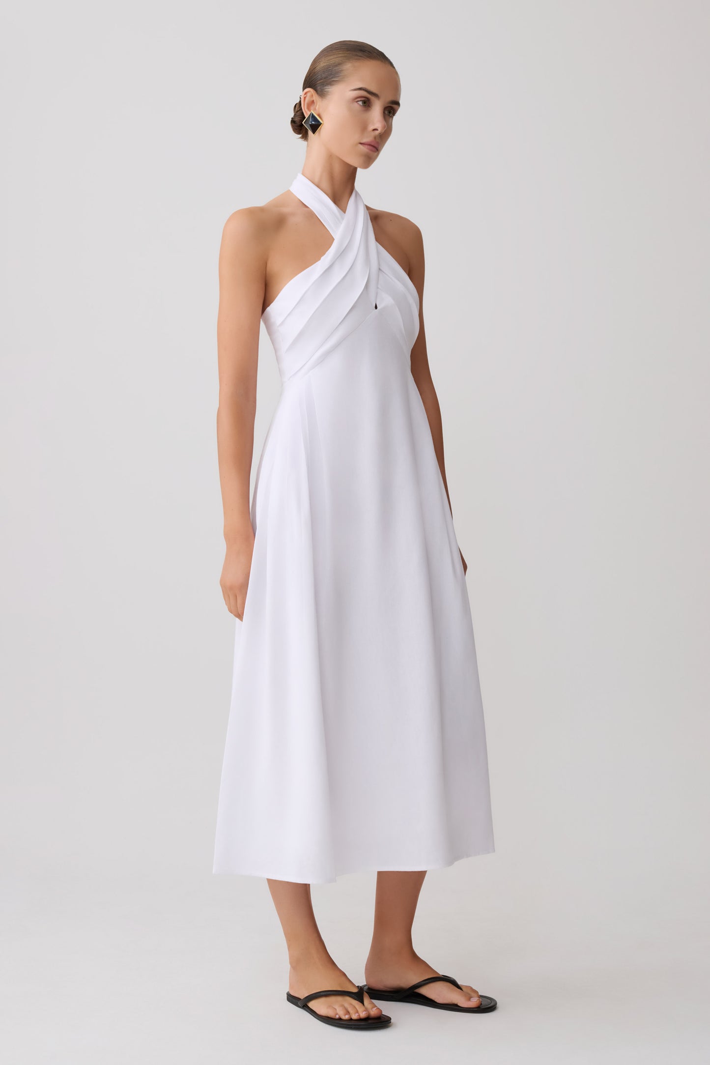 Rosie Linen Halter Midi Dress - White