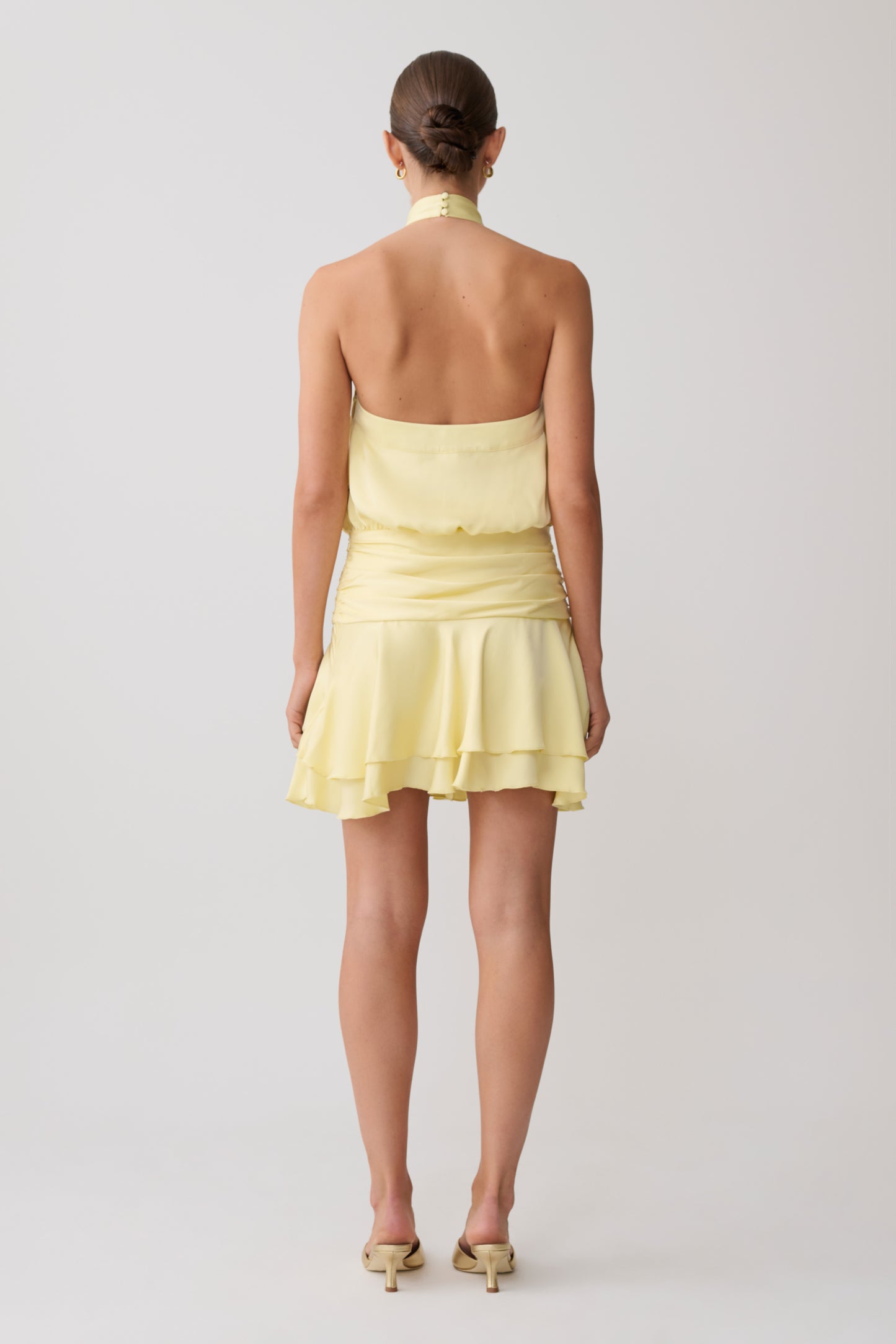 Poppy Satin Halter Mini Dress - Lemon