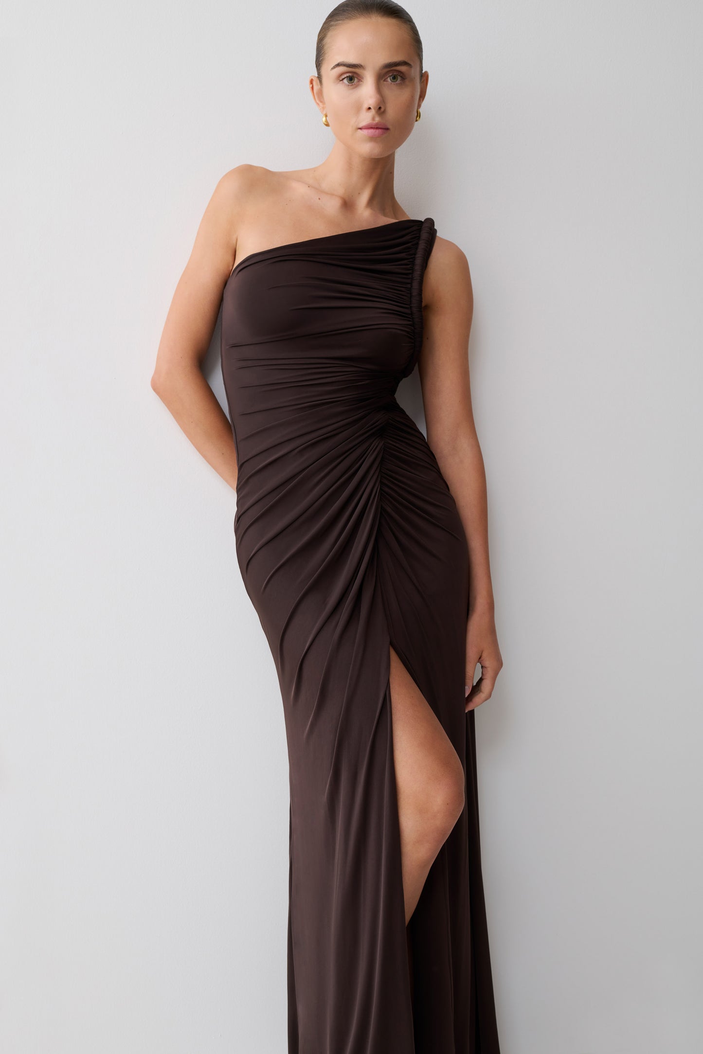 Ryn Twisted One Shoulder Maxi Dress - Dark Chocolate
