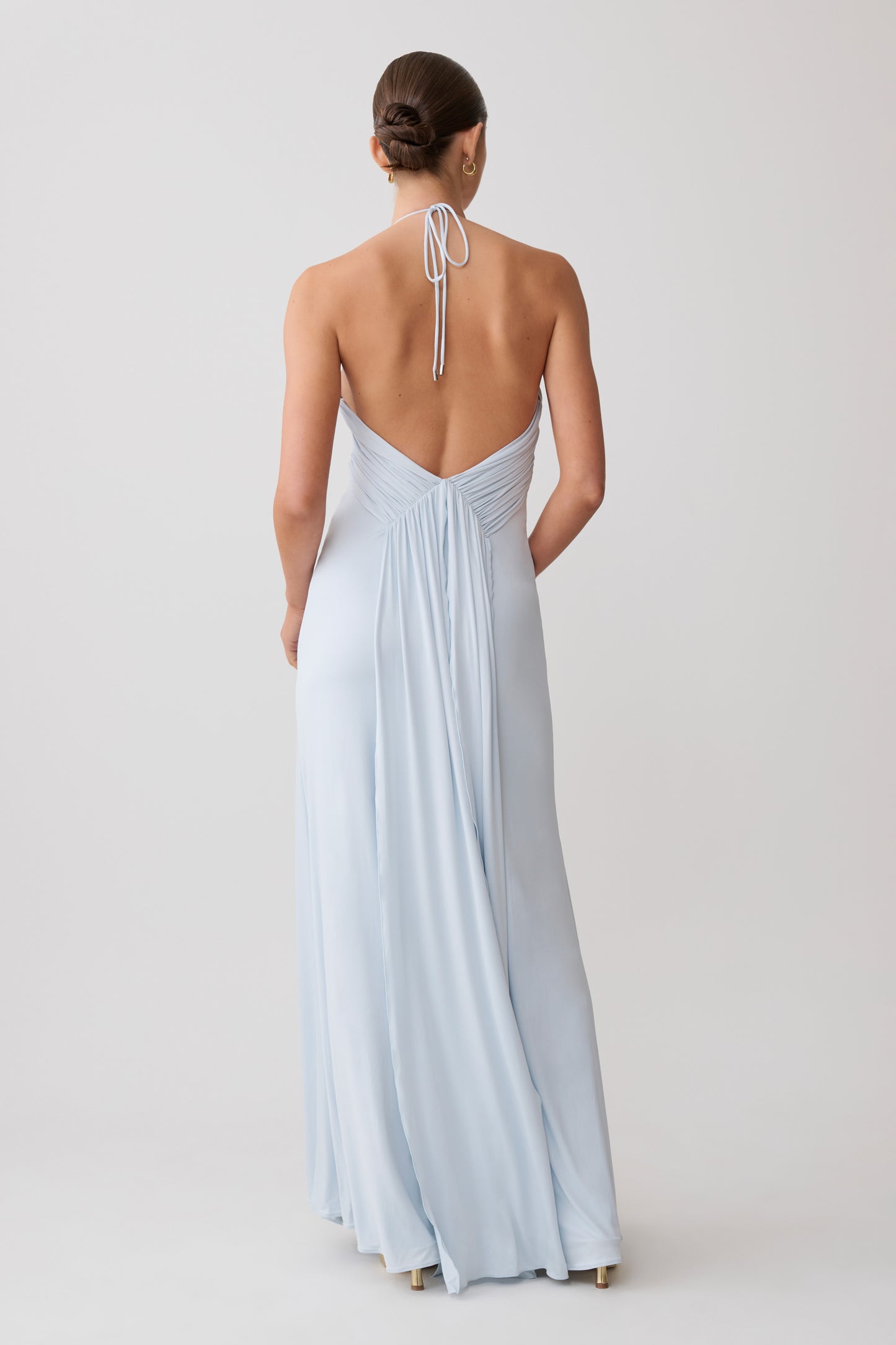 Maely Gathered Slinky Maxi Dress - Pale Blue