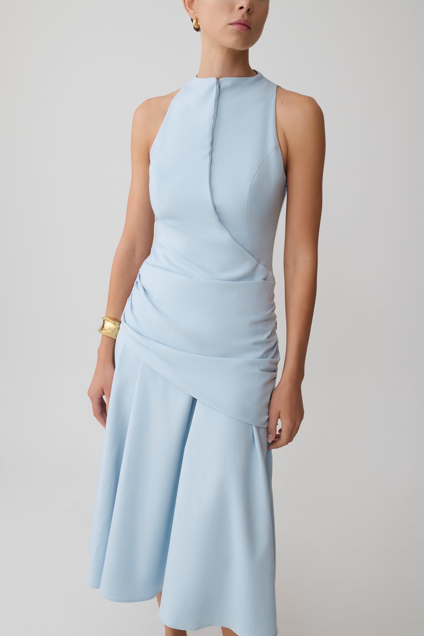 Emily Wrapped Waist Midi Dress - Sky Blue
