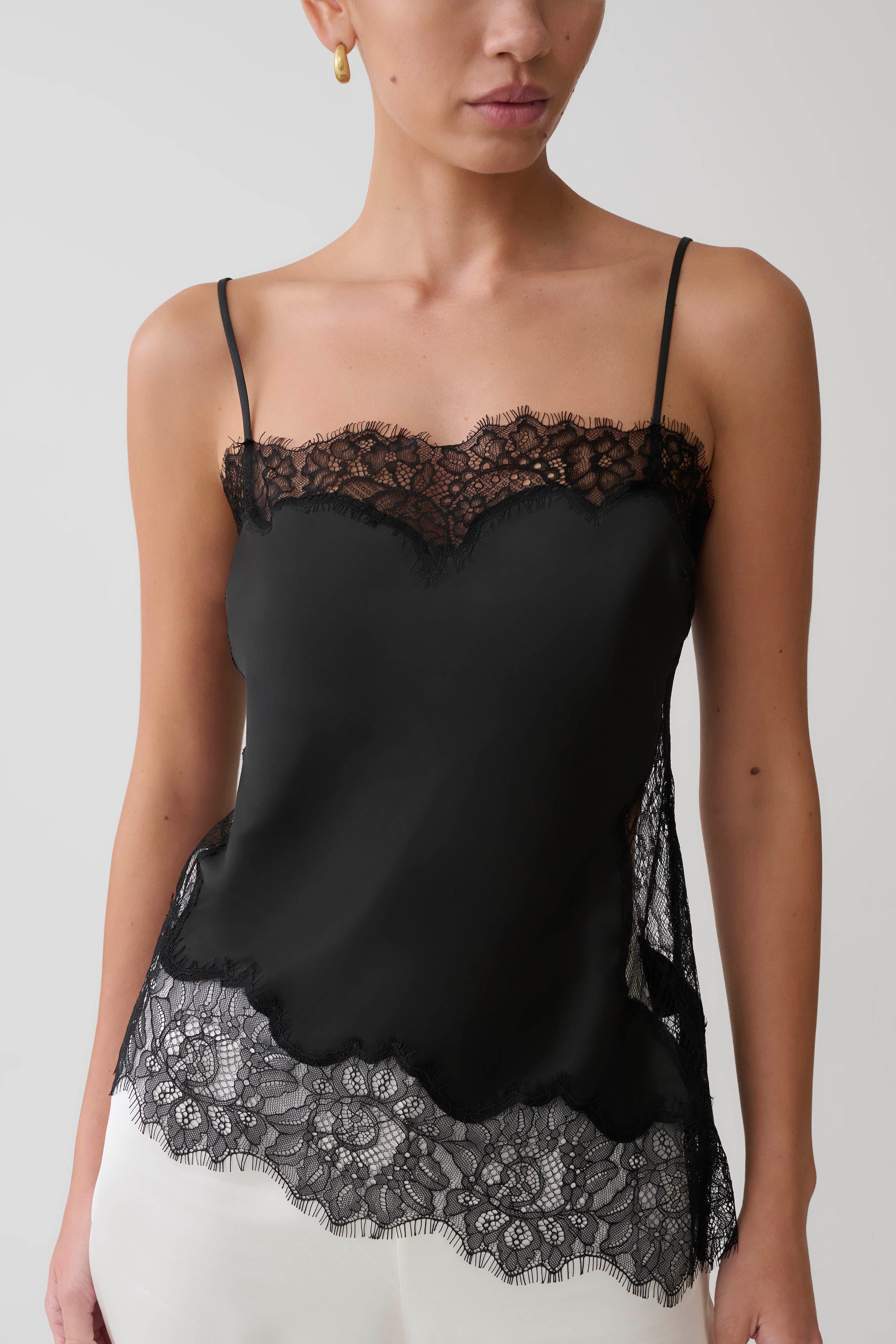 Miriam Satin & Lace Camisole - Black | MESHKI