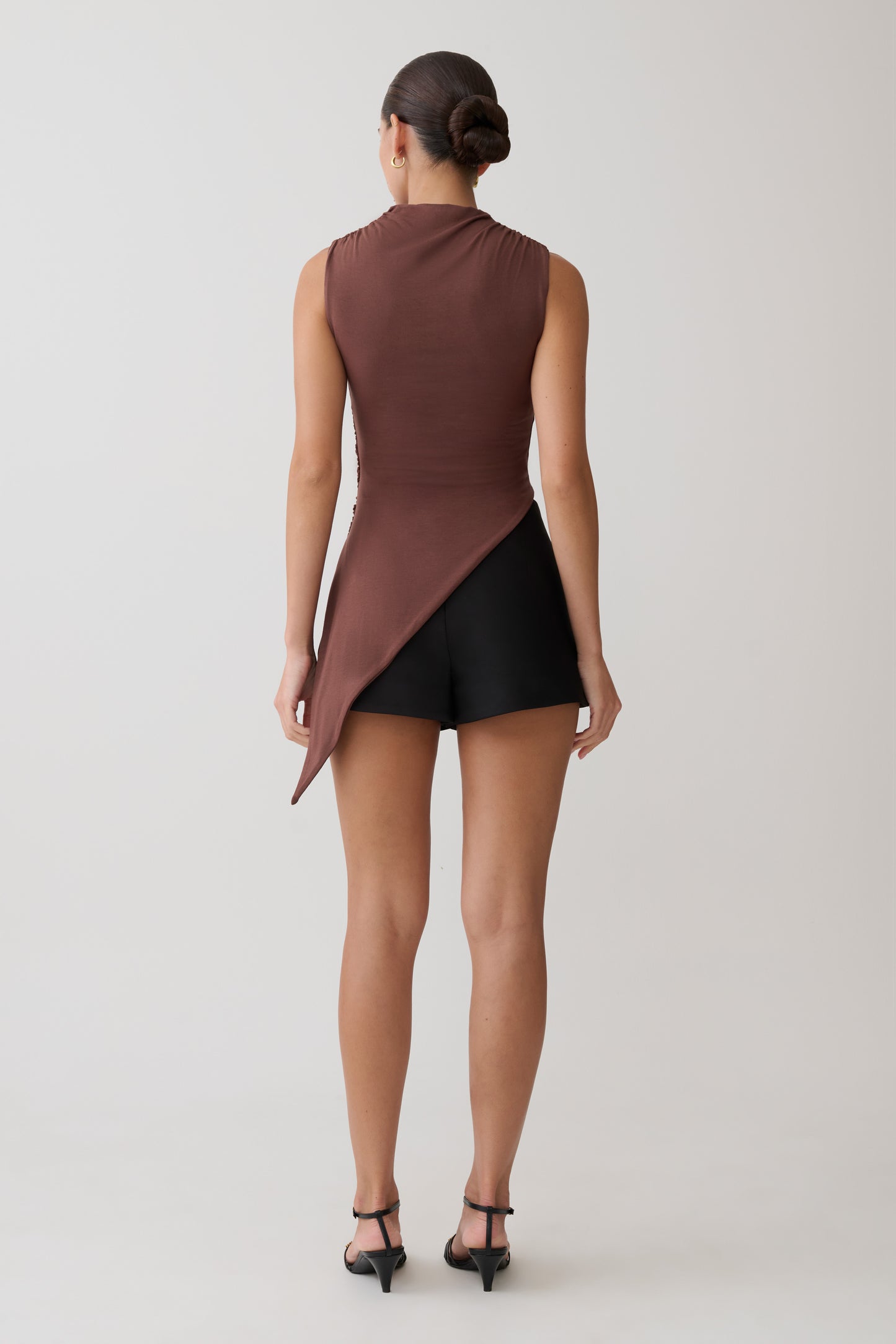 Suong High Neck Gathered Top - Mocha