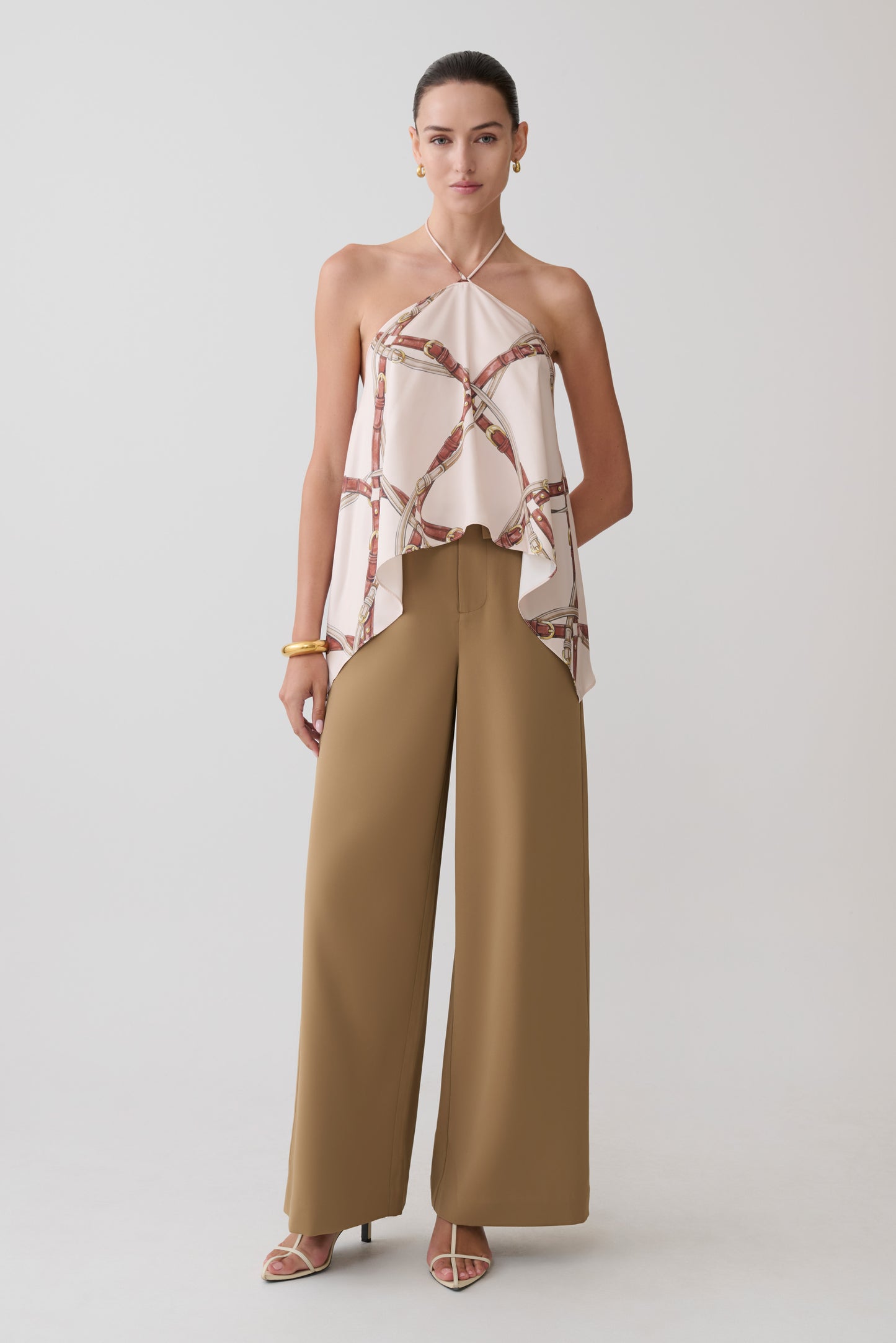 Adelaide Draped Satin Halter Top - Chain Print