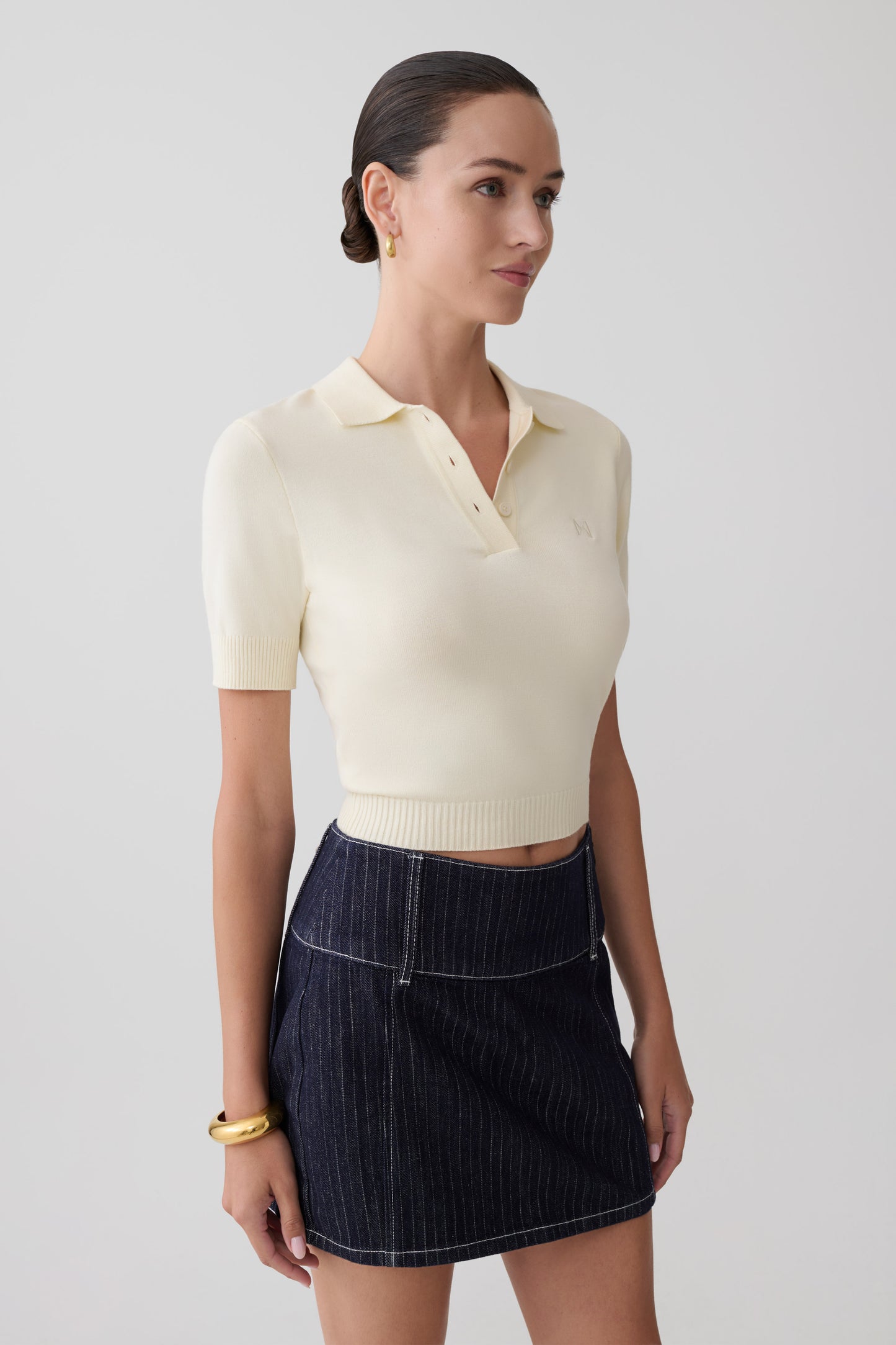 Loraine Mid Rise Denim Mini Skirt - Indigo Pinstripe