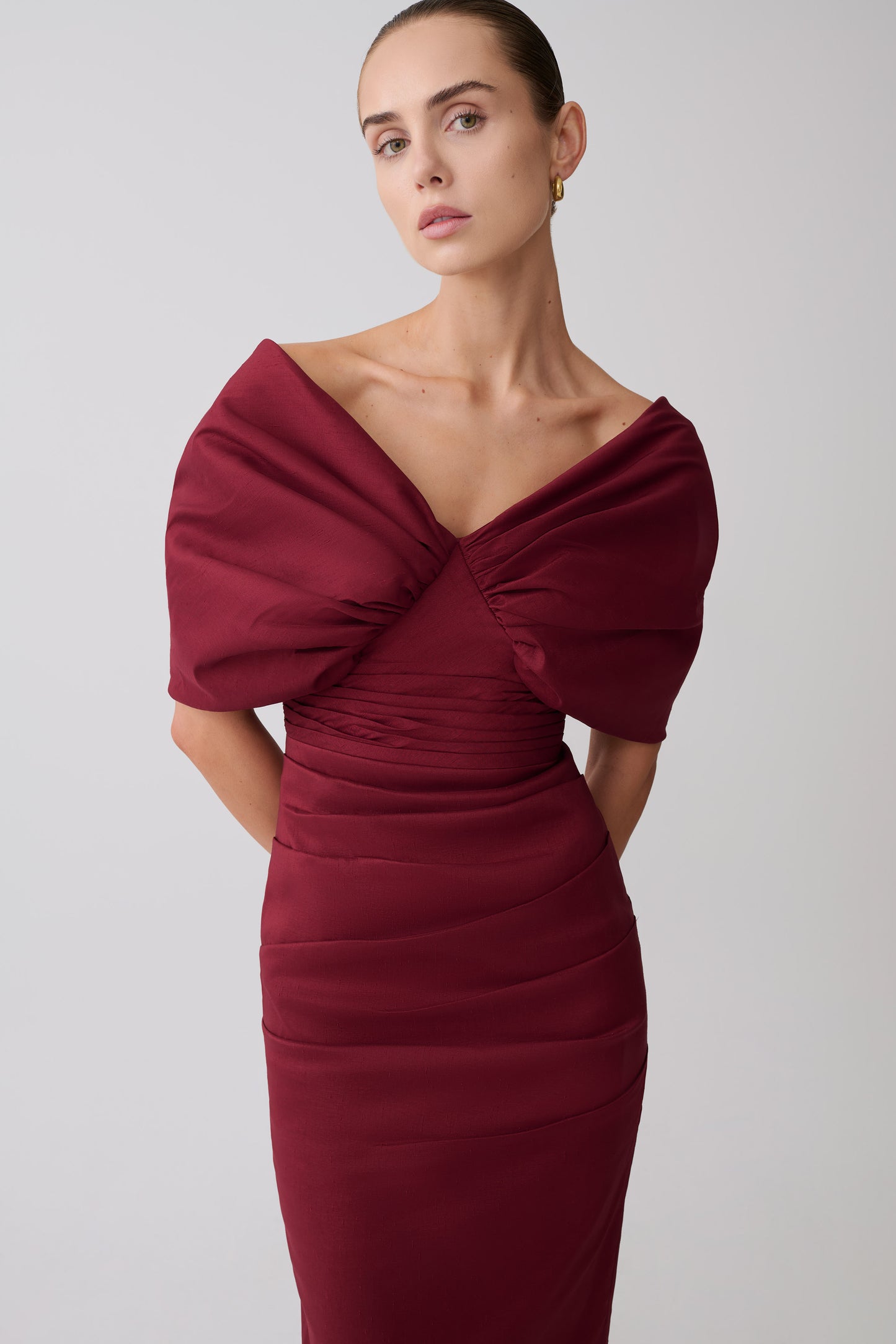 Thelma Bardot Maxi Dress - Wine