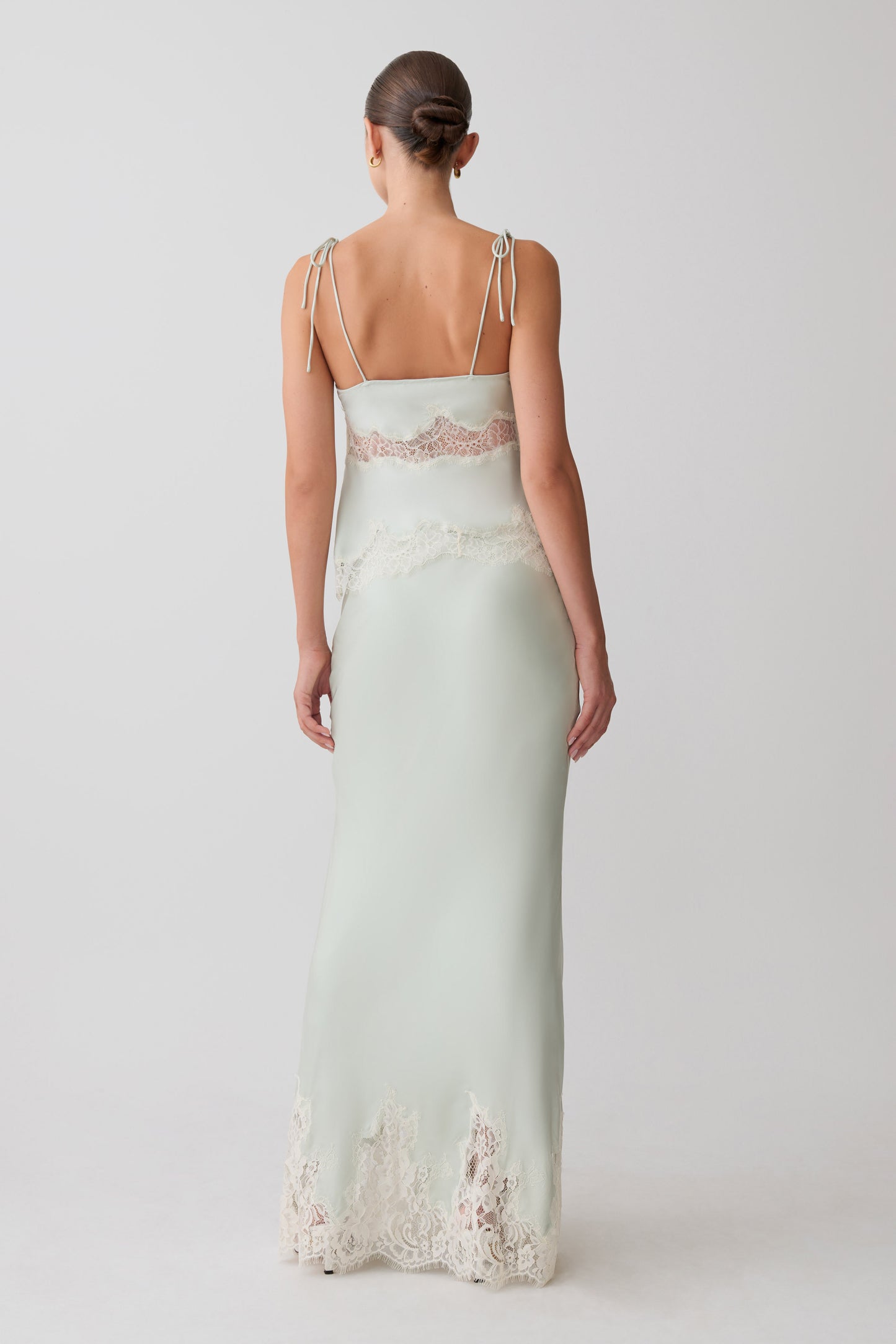 Nina Satin And Lace Maxi Skirt - Sage