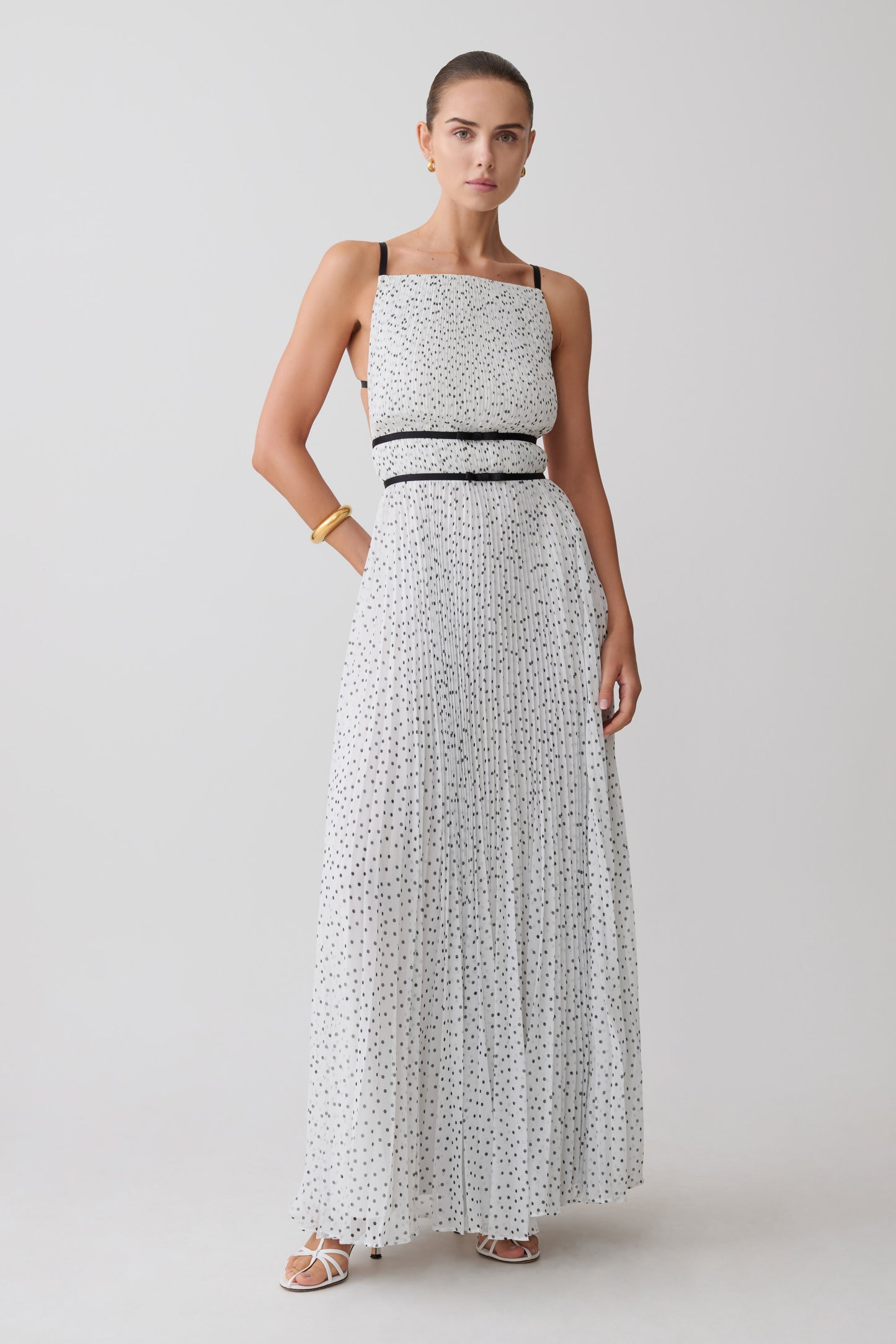 Clarisse Pleated Maxi Dress - Polka Dot