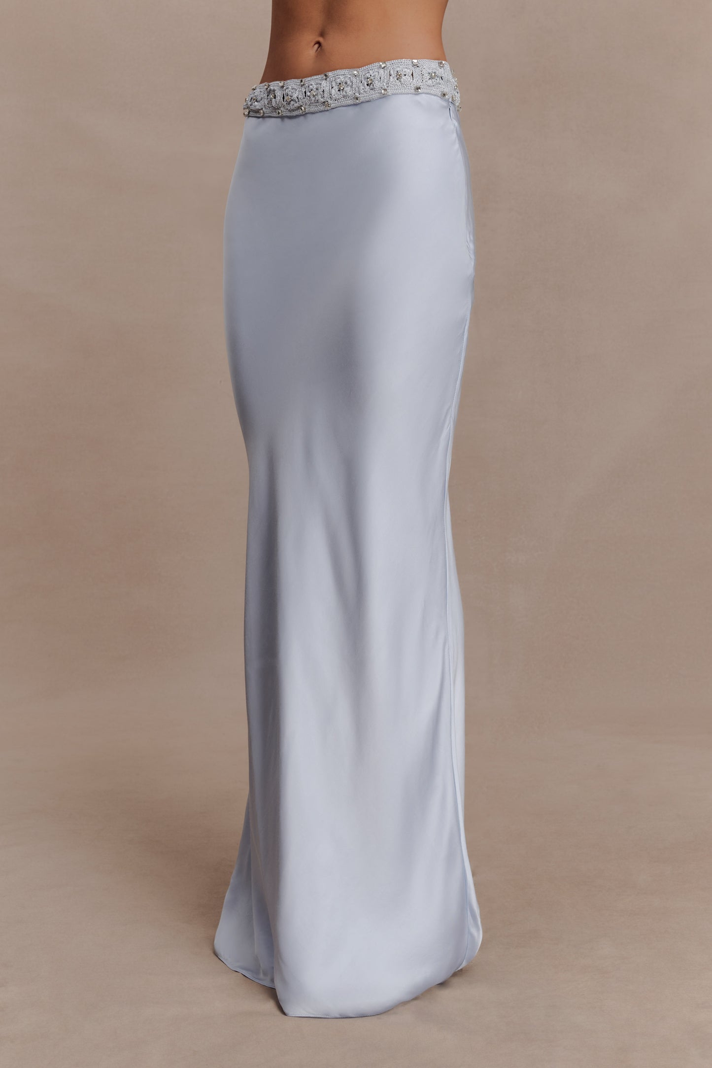 Clementine Chiffon Hand Beaded Maxi Skirt - Pale Blue