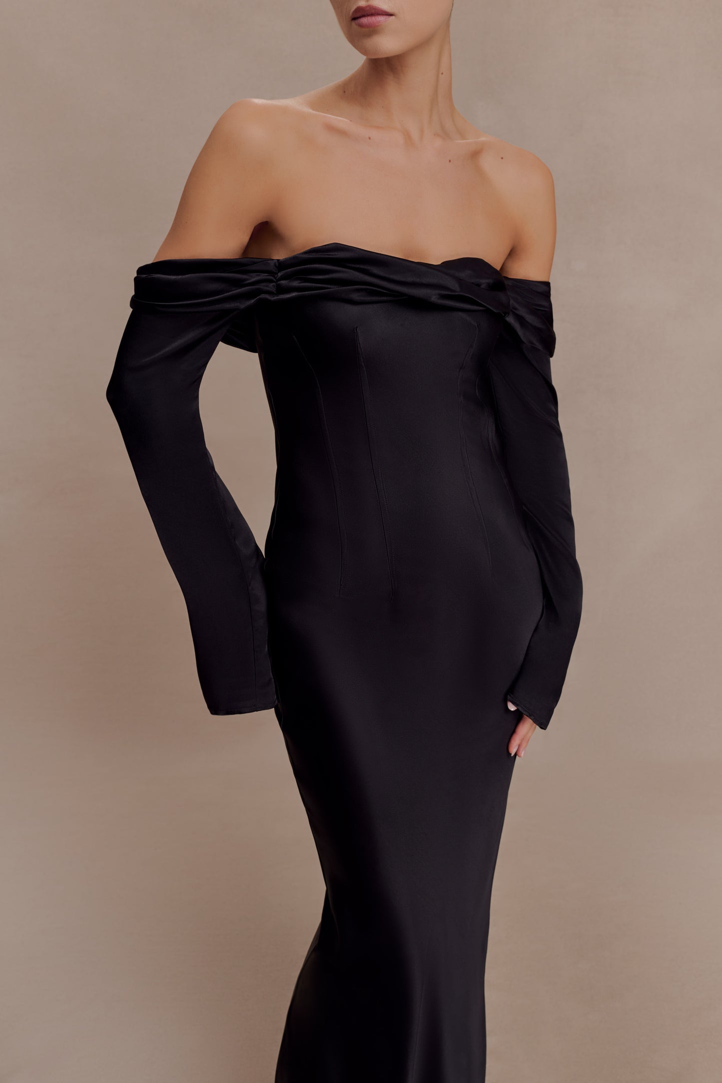 Giselle Off Shoulder Cowl Neck Maxi Dress - Black