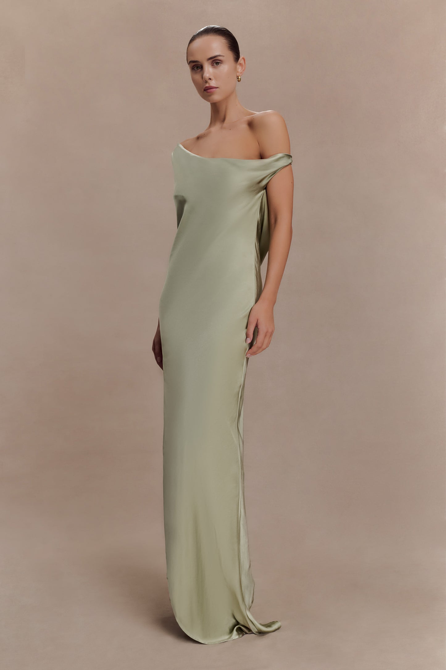 Yvette Slip Maxi Dress With Asymmetrical Hem - Sage