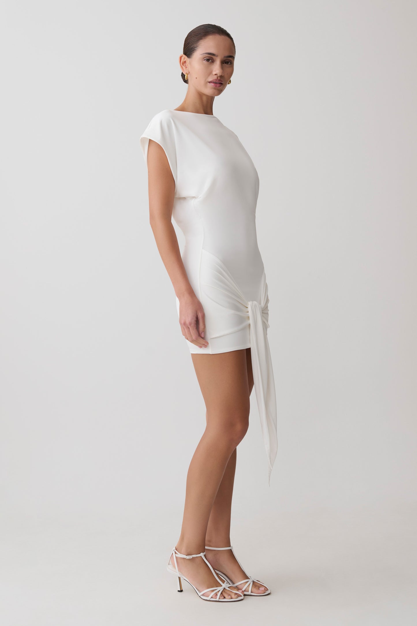 Maiara Shortsleeve Slinky Tie Mini Dress - White