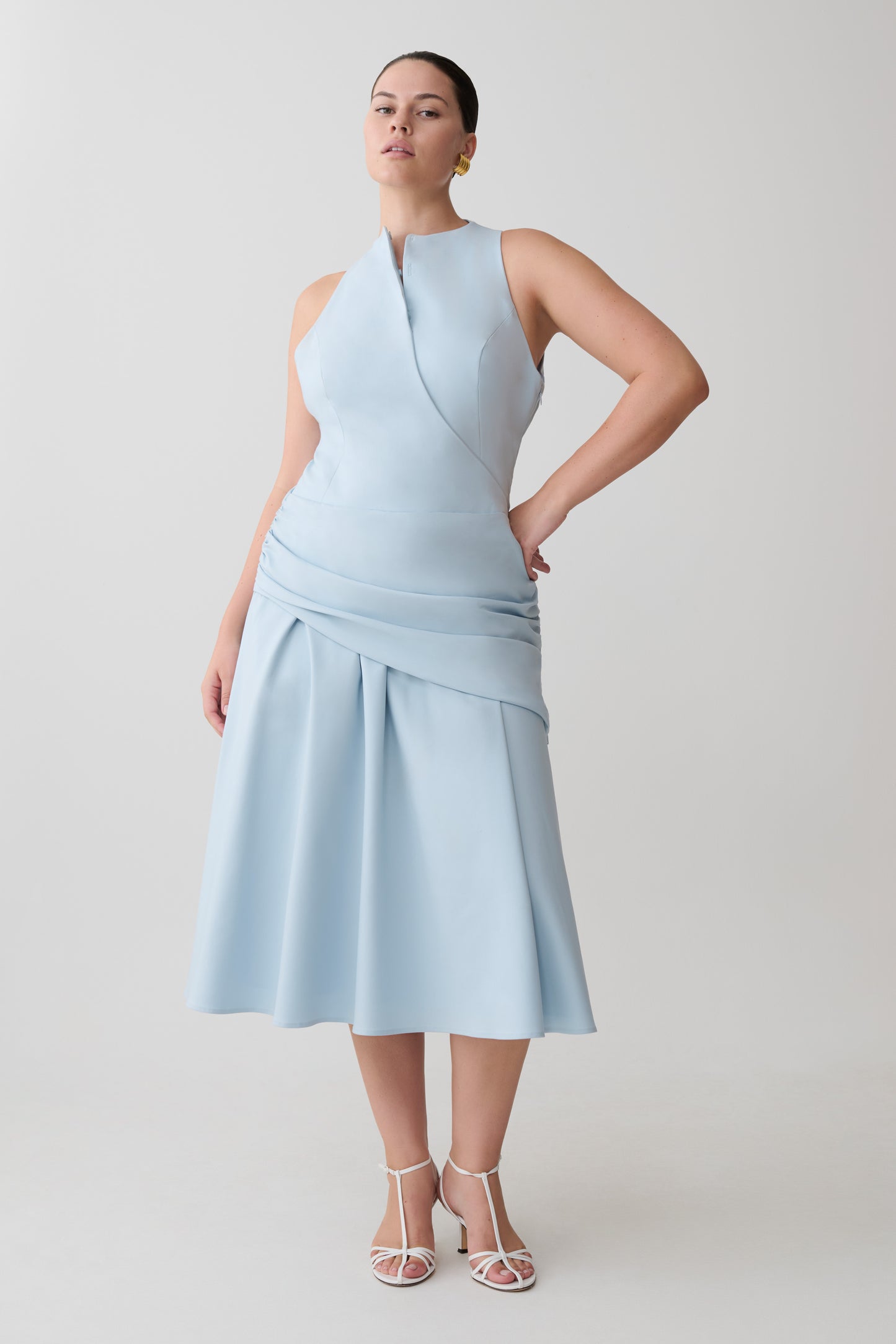 Emily Wrapped Waist Midi Dress - Sky Blue
