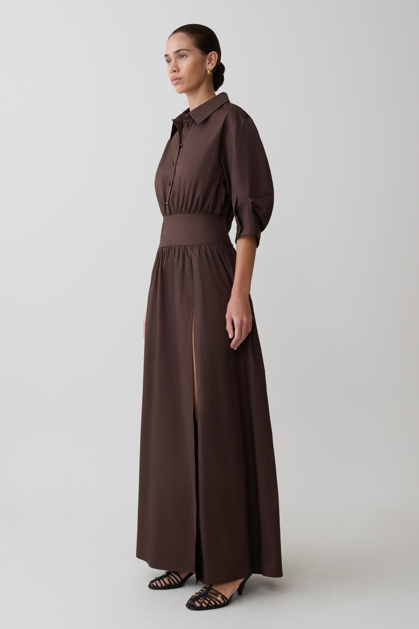Isolde Long Sleeve Cotton Maxi Dress - Dark Chocolate