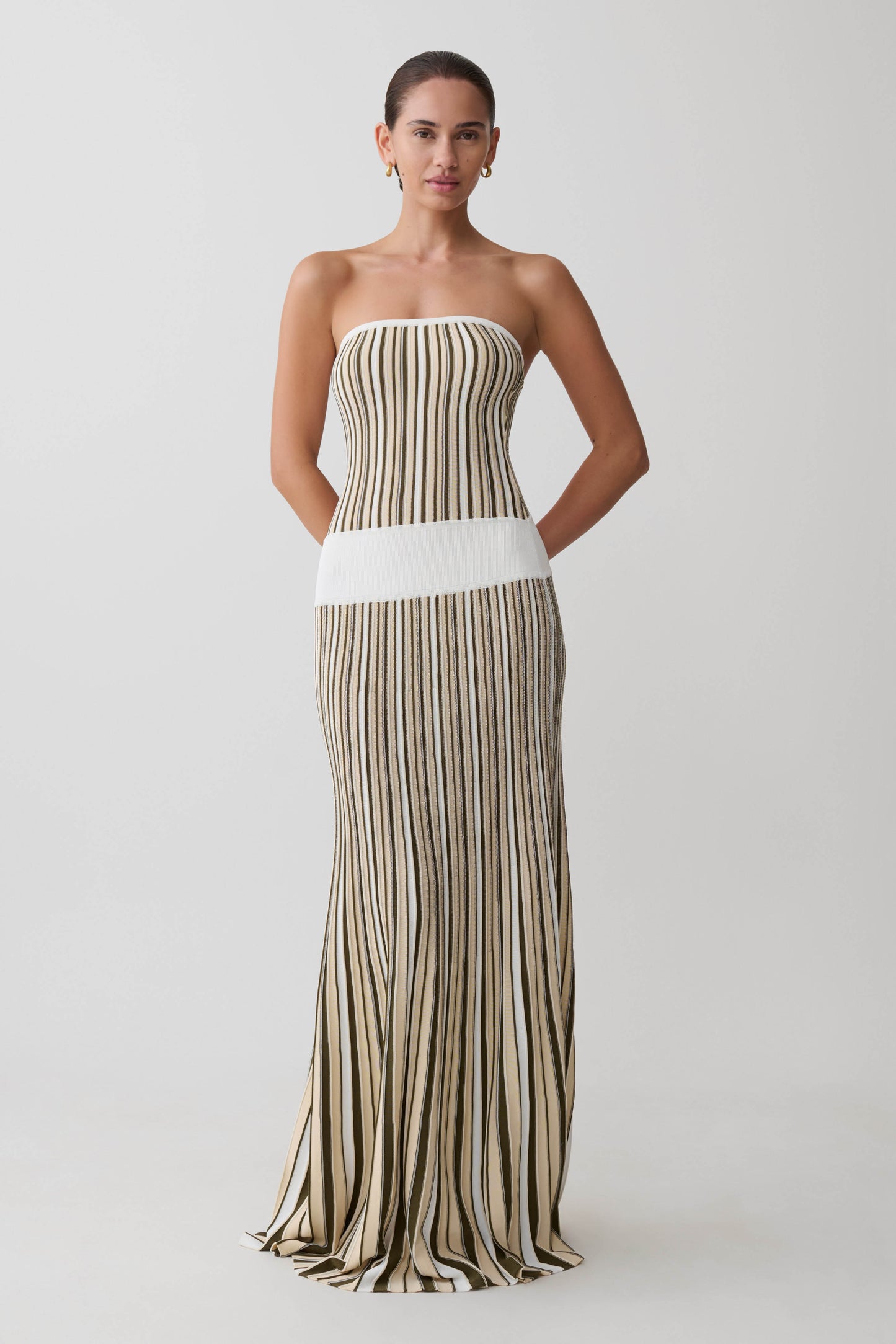 Joyce Stripe Maxi Knit Dress - Khaki/Ivory